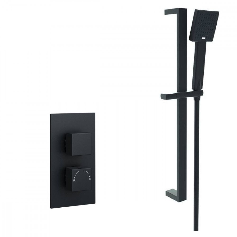 Noir Square Thermostatic Shower With Adjustable Slide Rail Kit