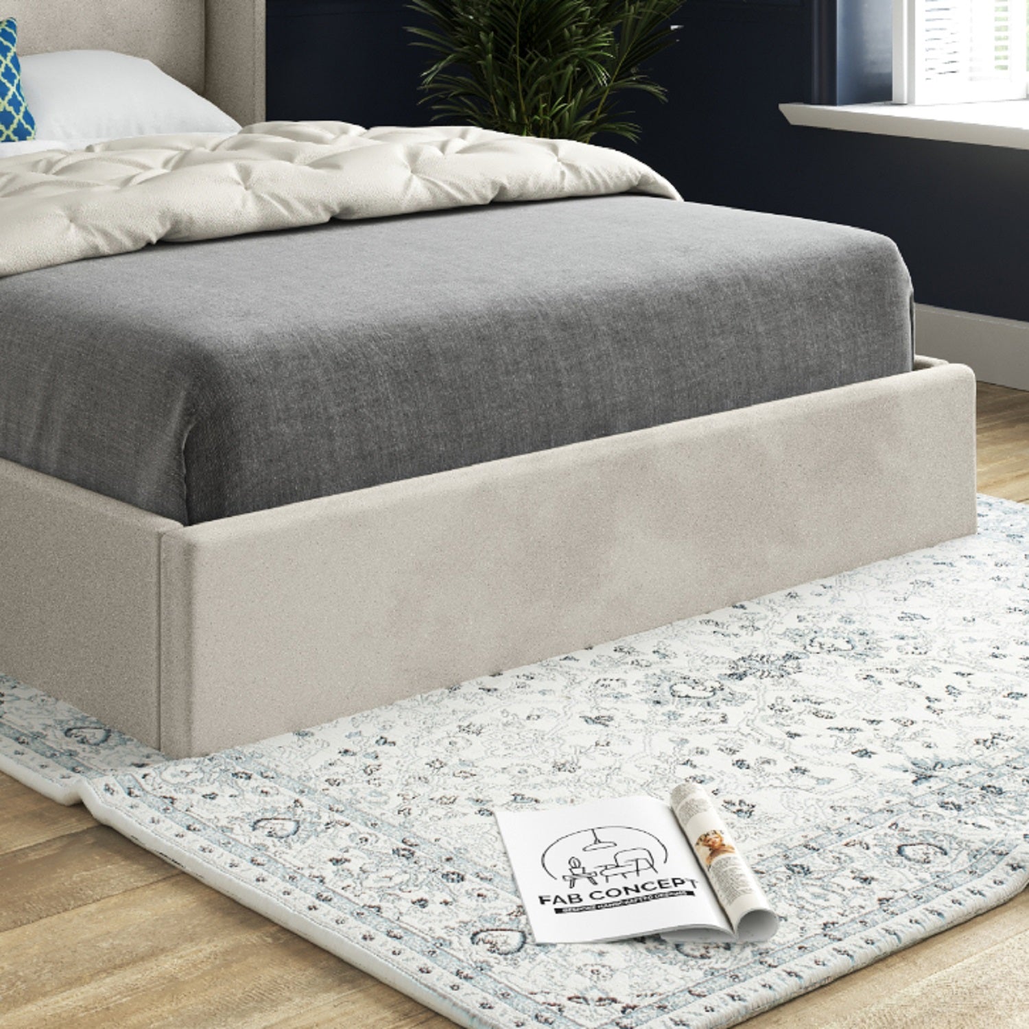 Nuno Straight Winged Upholstered Soft Velvet Bed Frame