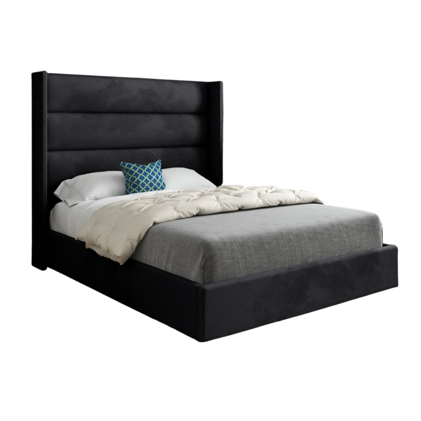 Nuno Straight Winged Upholstered Soft Velvet Bed Frame