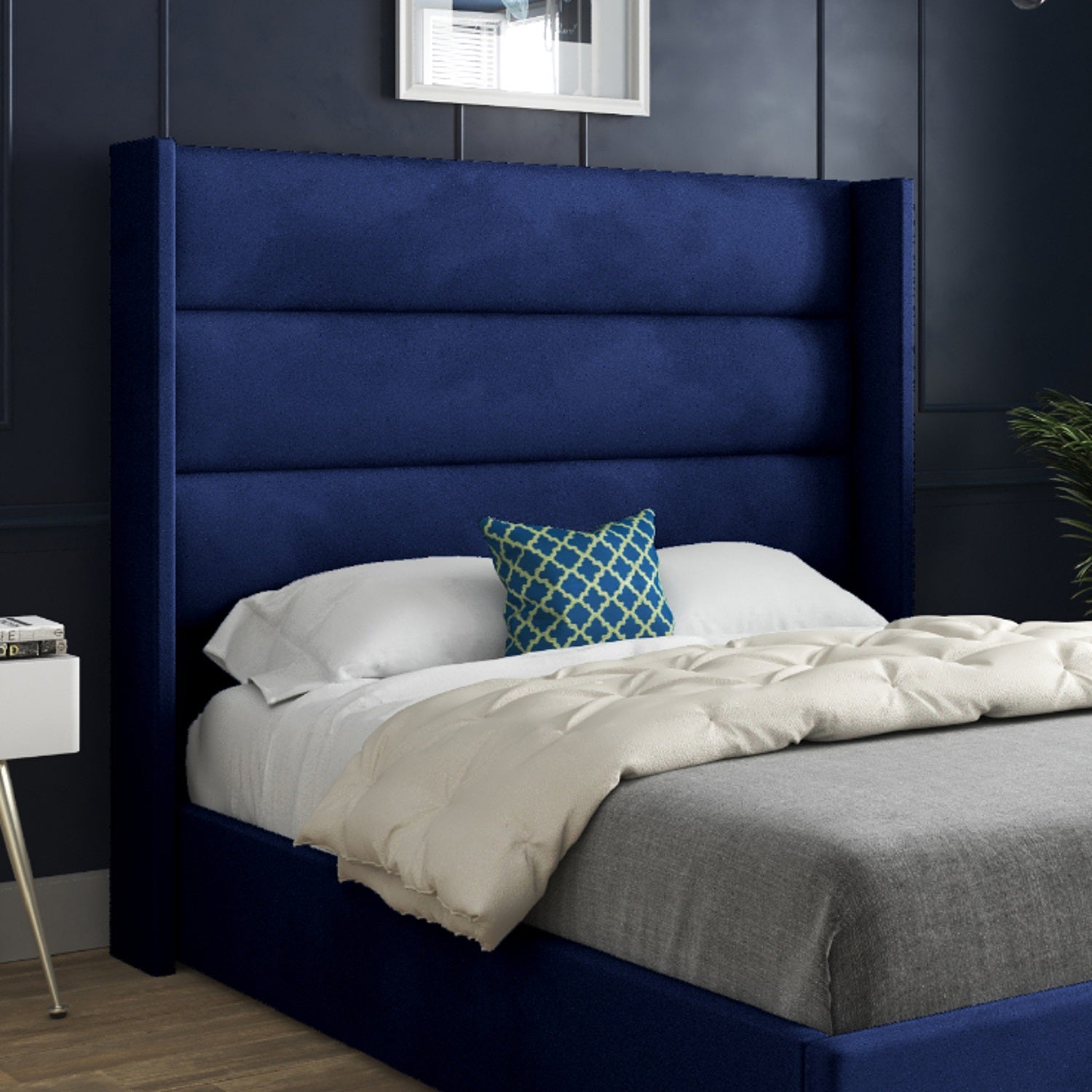 Nuno Straight Winged Upholstered Soft Velvet Bed Frame