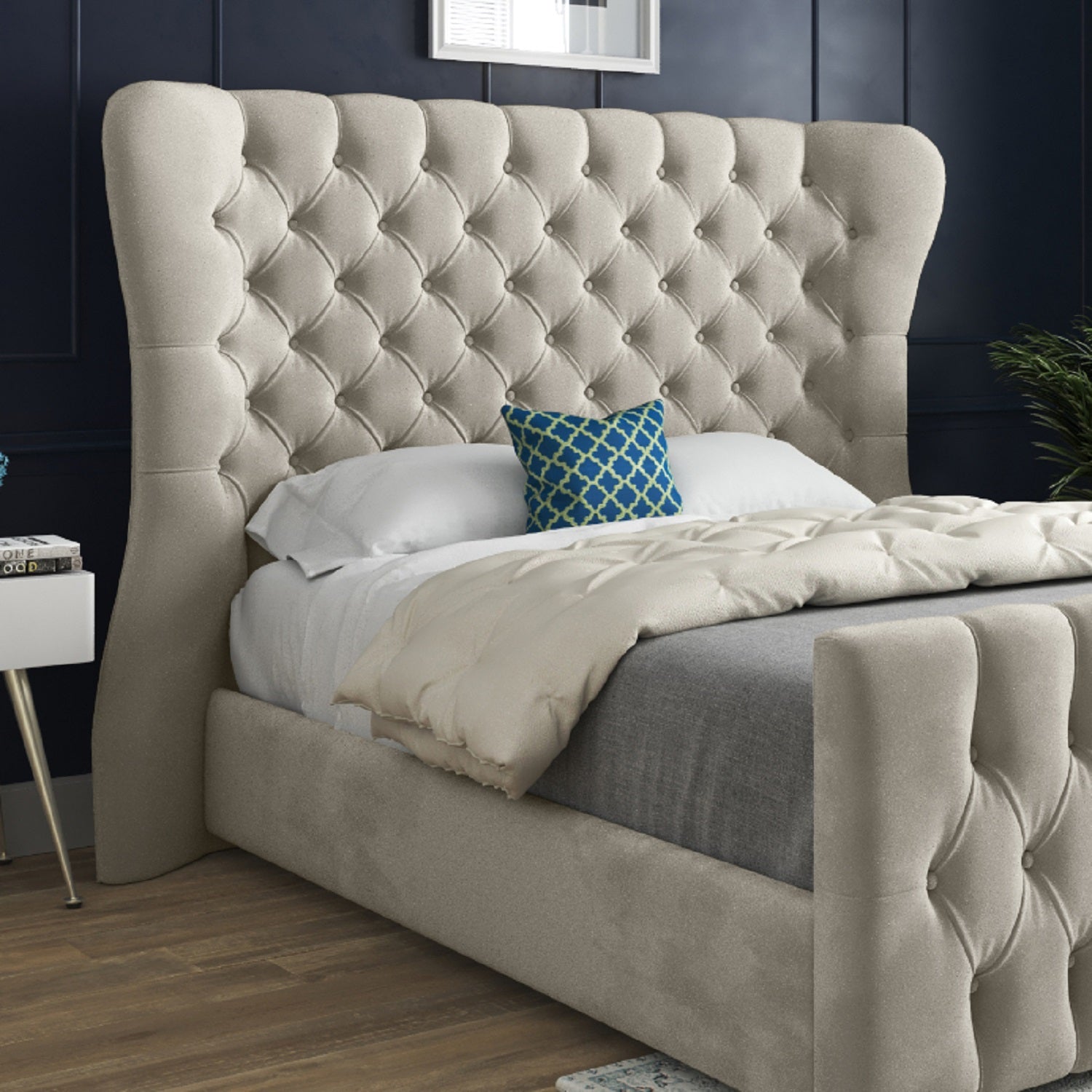 Parma Wide Curved Winged Upholstered Soft Velvet Bed Frame