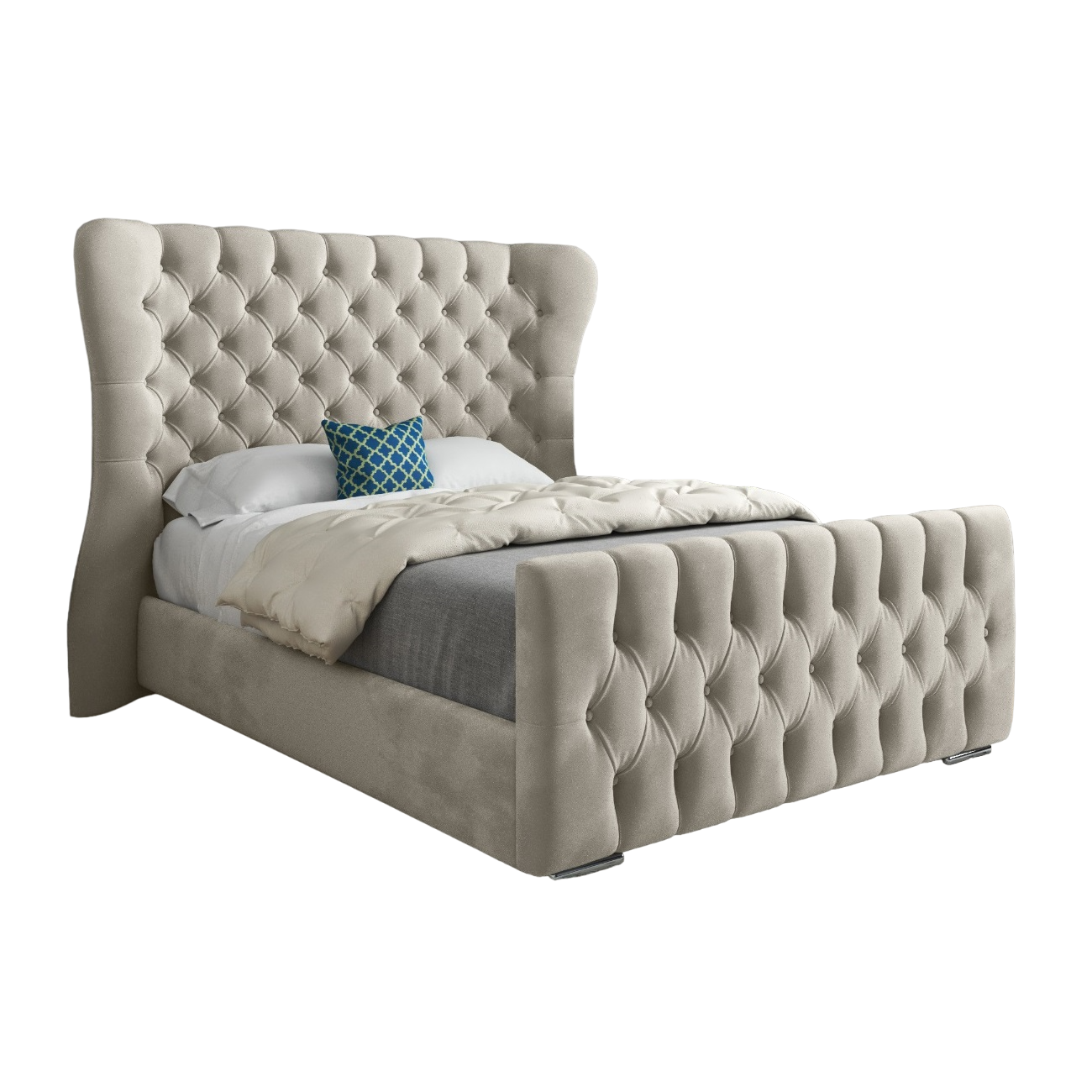 Parma Wide Curved Winged Upholstered Soft Velvet Bed Frame