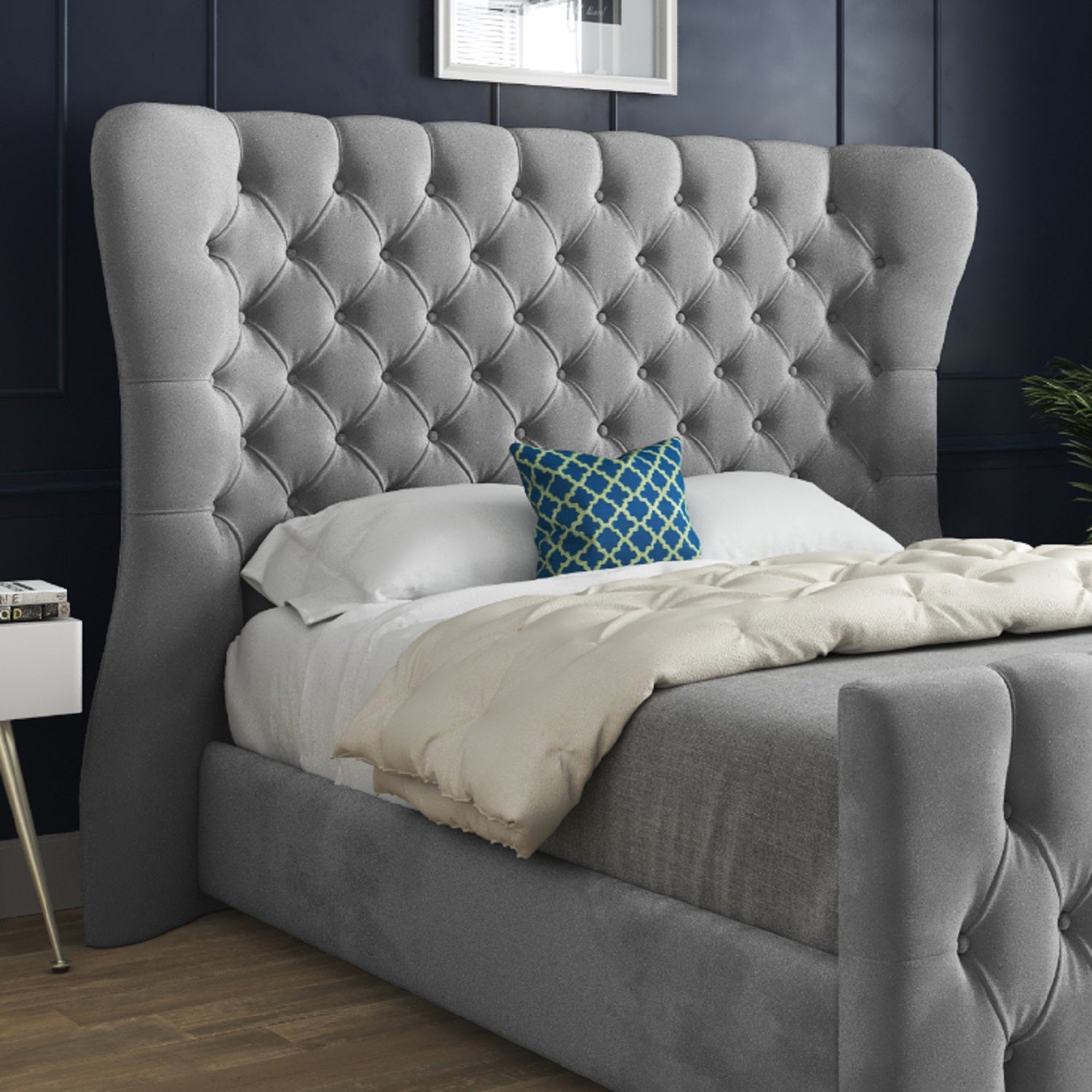 Parma Wide Curved Winged Upholstered Soft Velvet Bed Frame