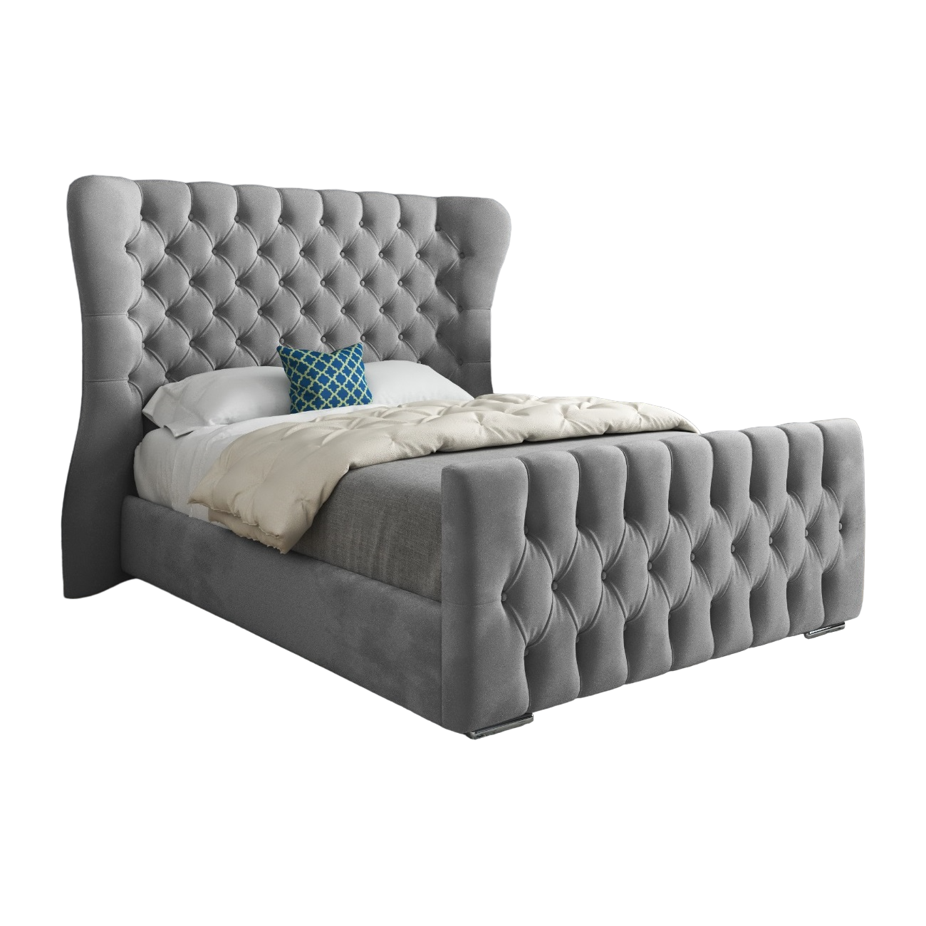 Parma Wide Curved Winged Upholstered Soft Velvet Bed Frame