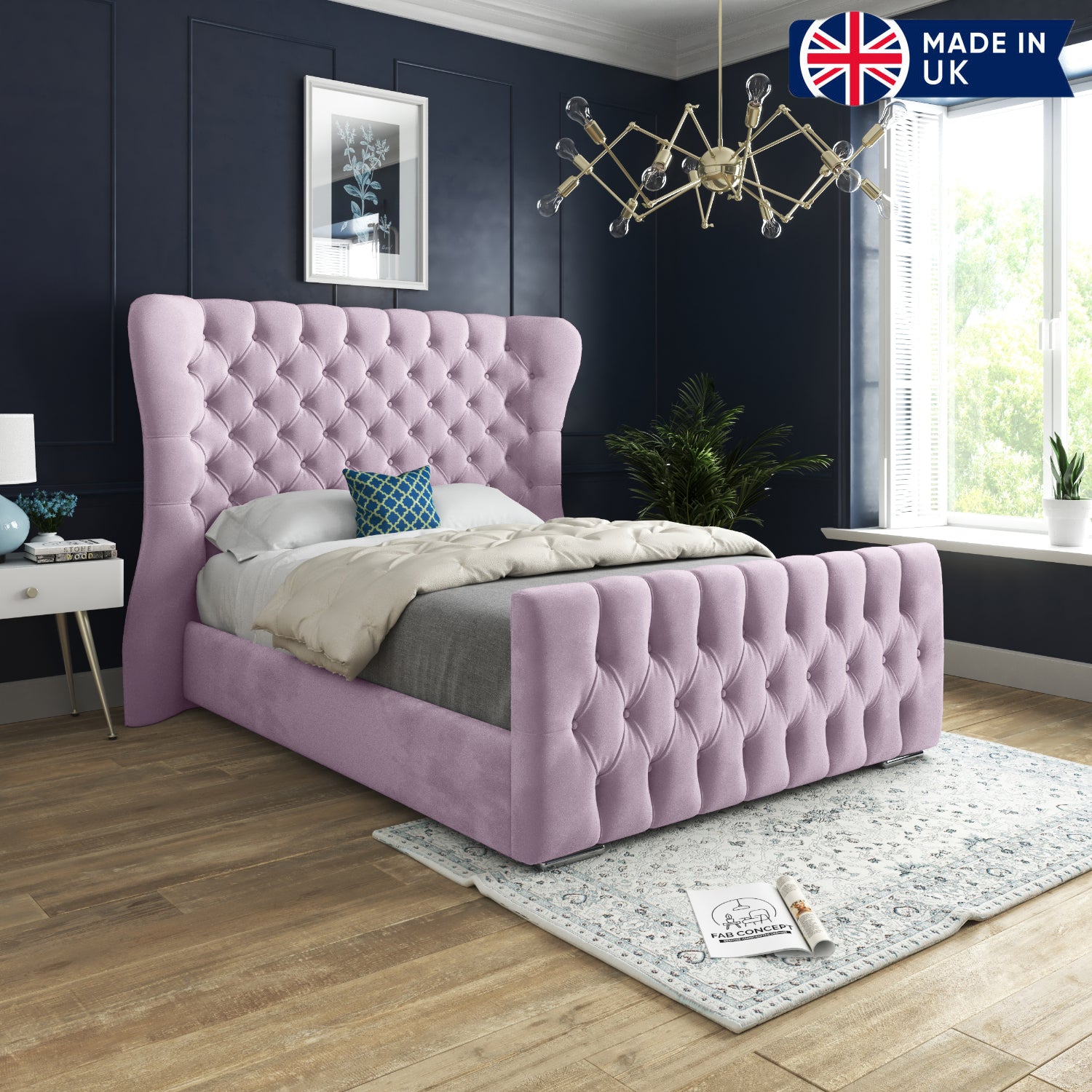 Parma Wide Curved Winged Upholstered Soft Velvet Bed Frame