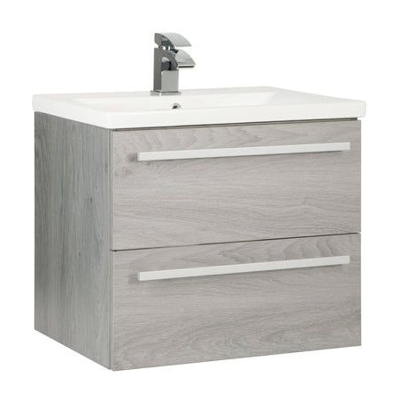 Purilux Silver Oak Wall Mounted 2 Drawer Unit & Mid Depth Ceramic Basin