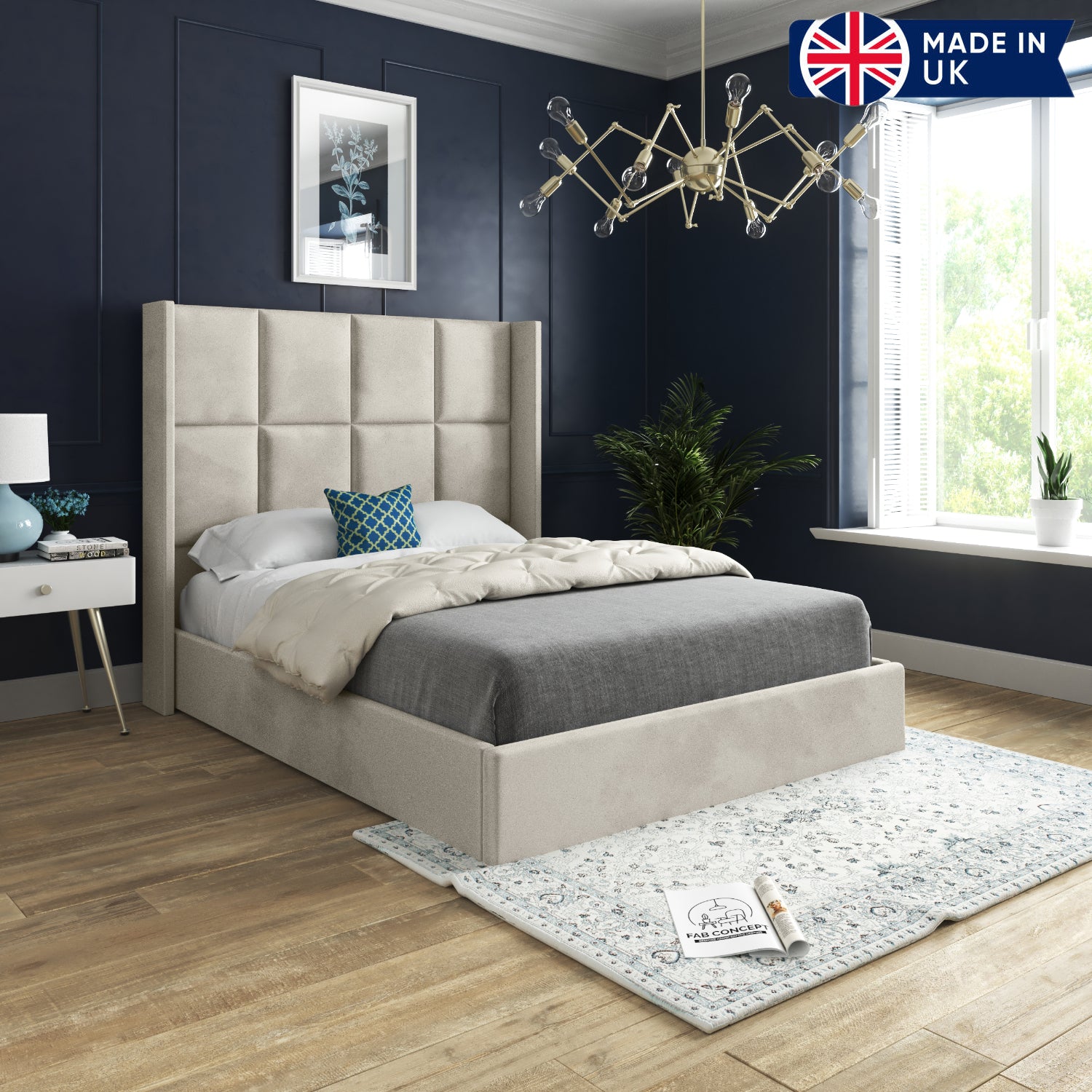 Quanta Straight Winged Upholstered Soft Velvet Bed Frame