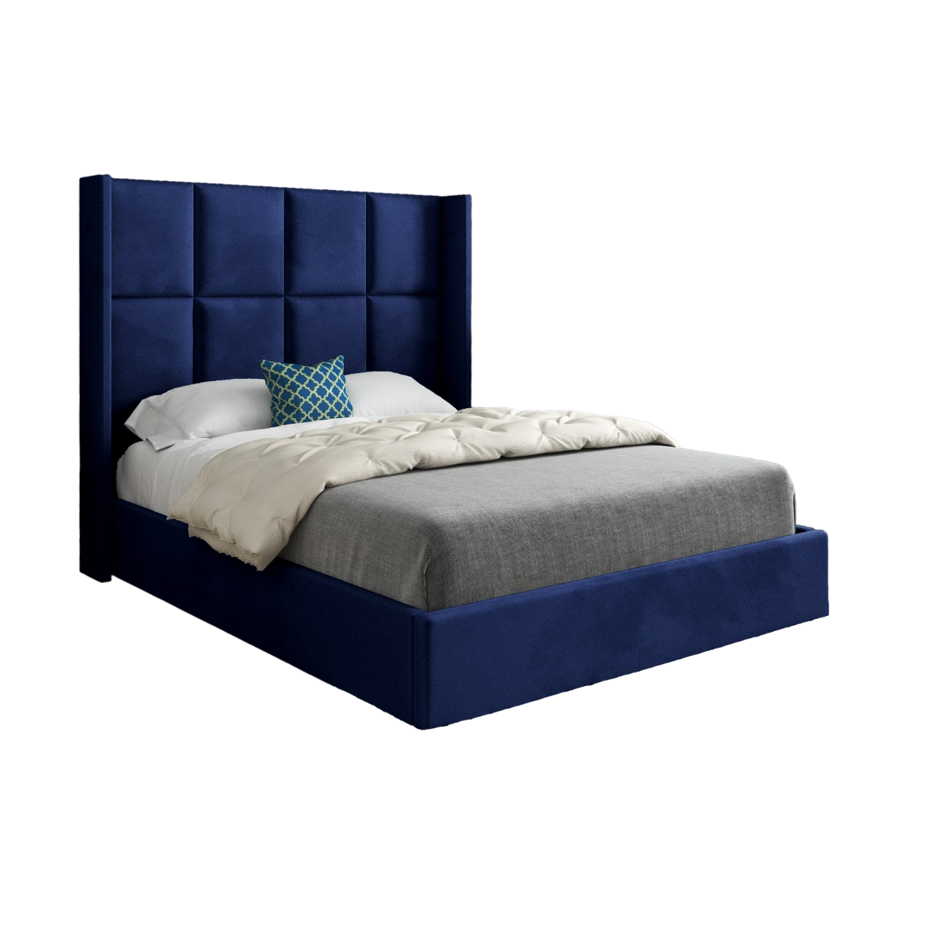 Quanta Straight Winged Upholstered Soft Velvet Bed Frame