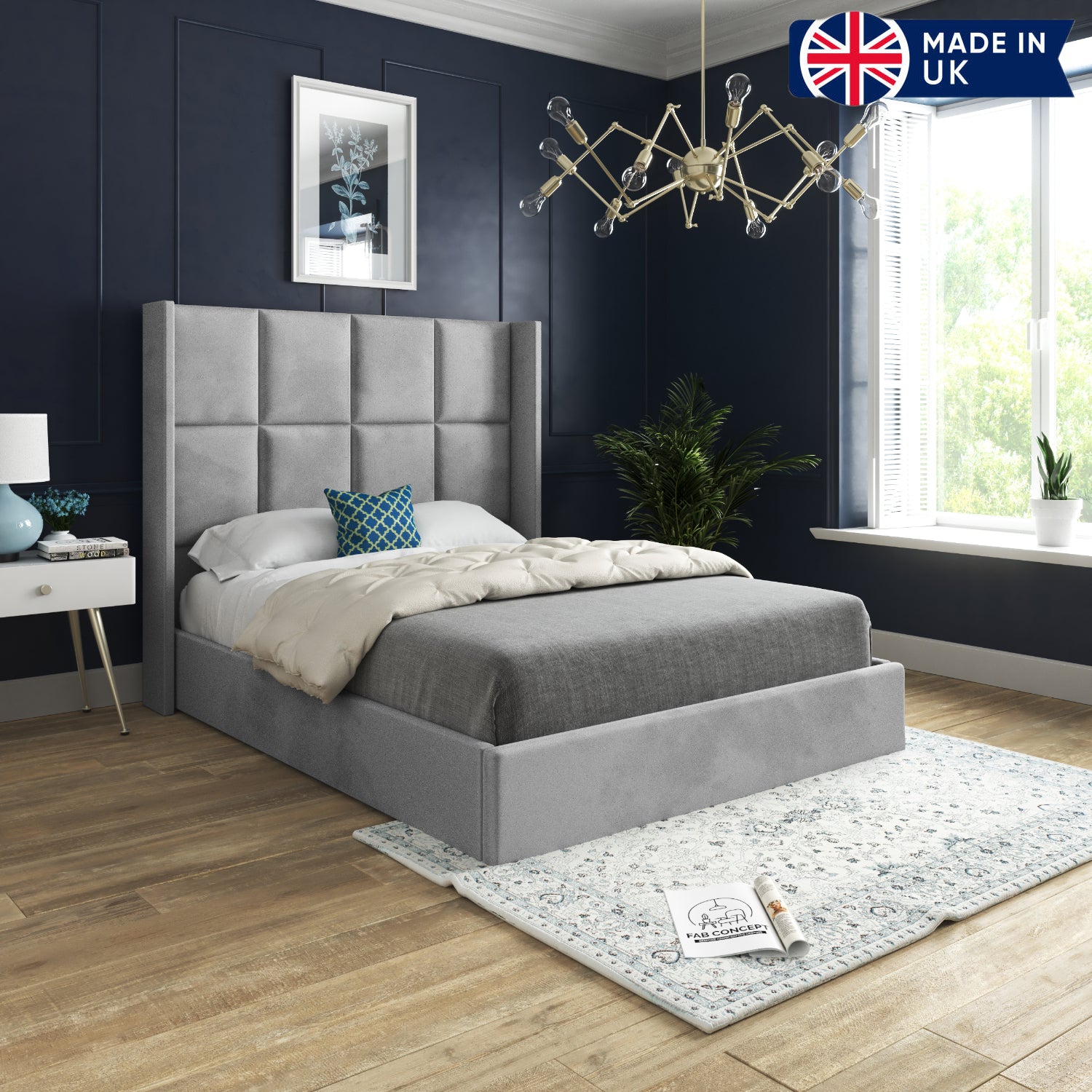 Quanta Straight Winged Upholstered Soft Velvet Bed Frame