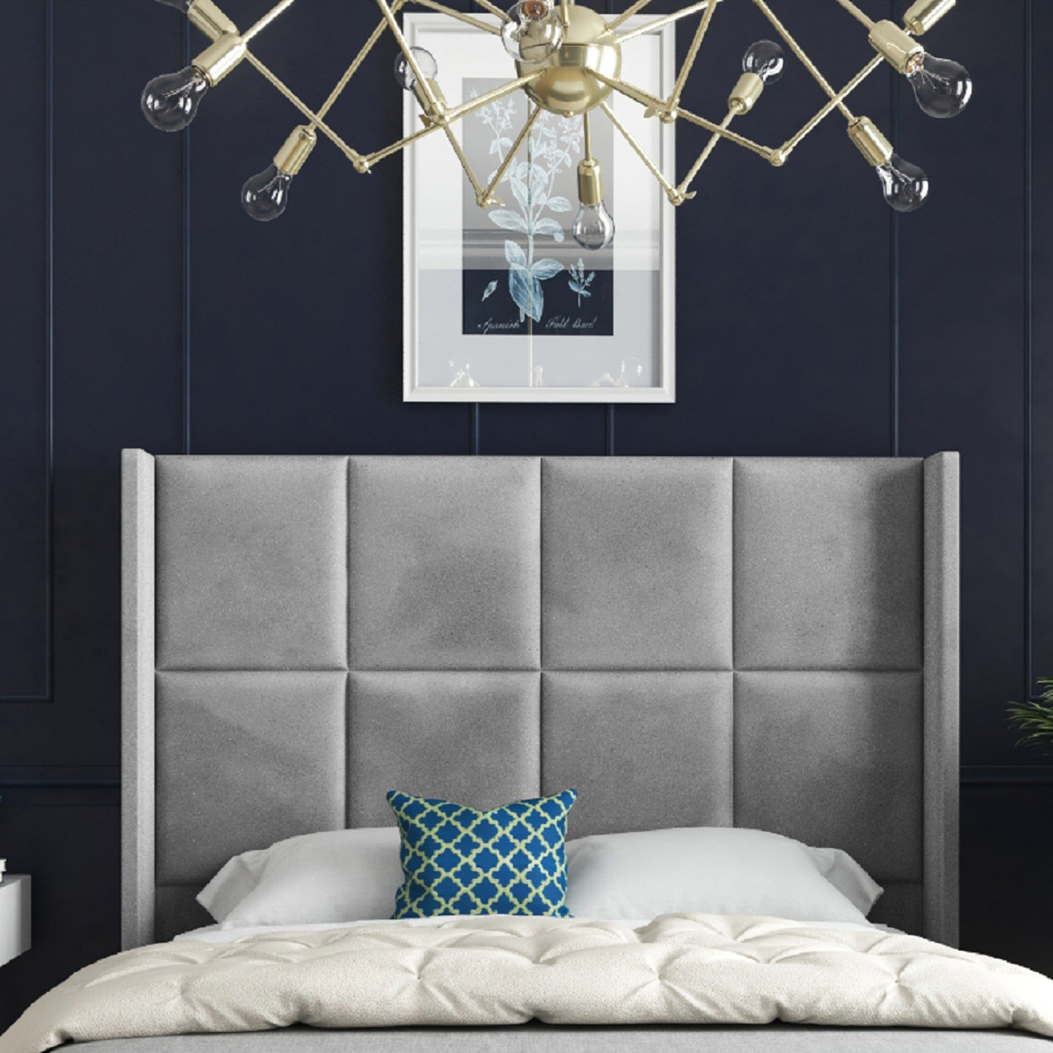 Quanta Straight Winged Upholstered Soft Velvet Bed Frame