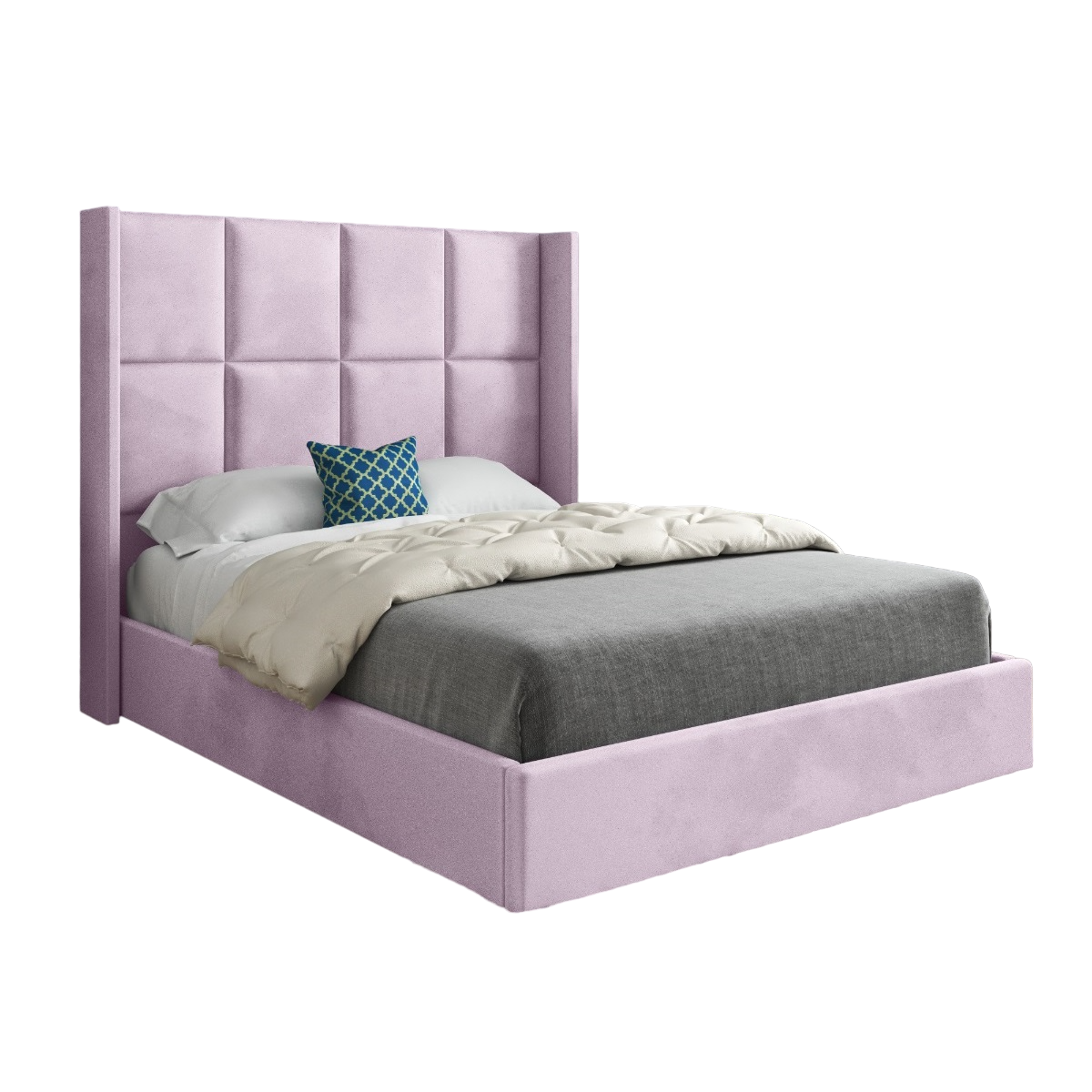 Quanta Straight Winged Upholstered Soft Velvet Bed Frame