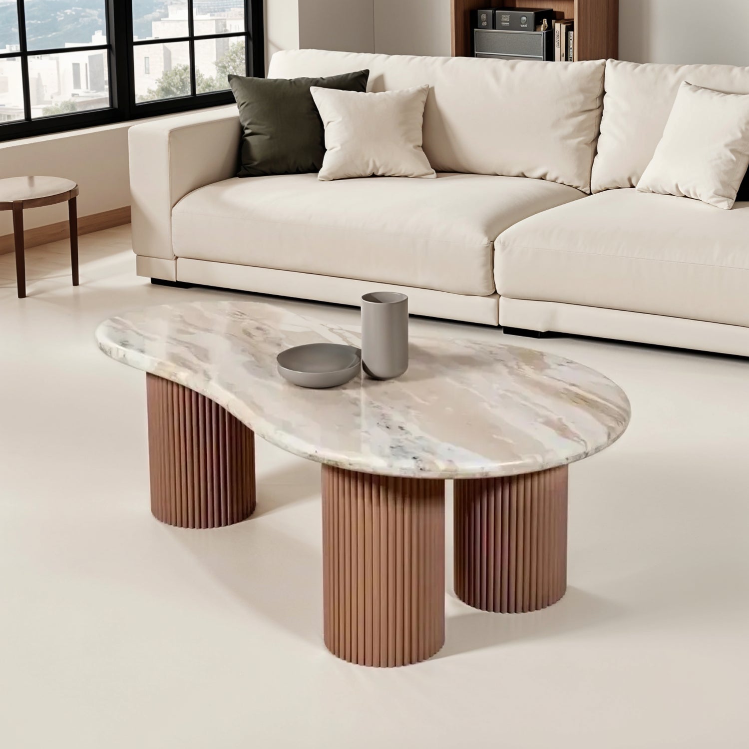 Murcia Natural Marble & Wood Pedestal Coffee Table