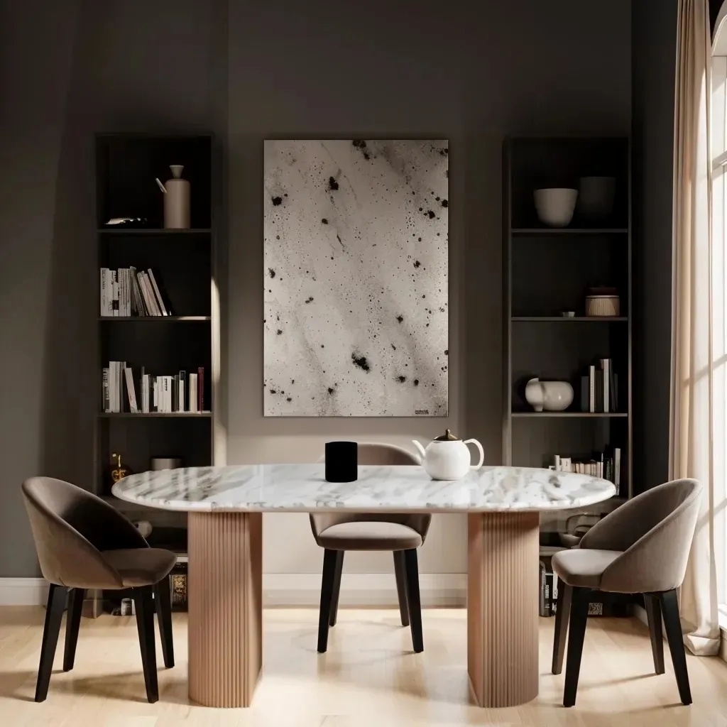 Murcia Natural Marble & Wood Pedestal 6-8 Seater Dining Table