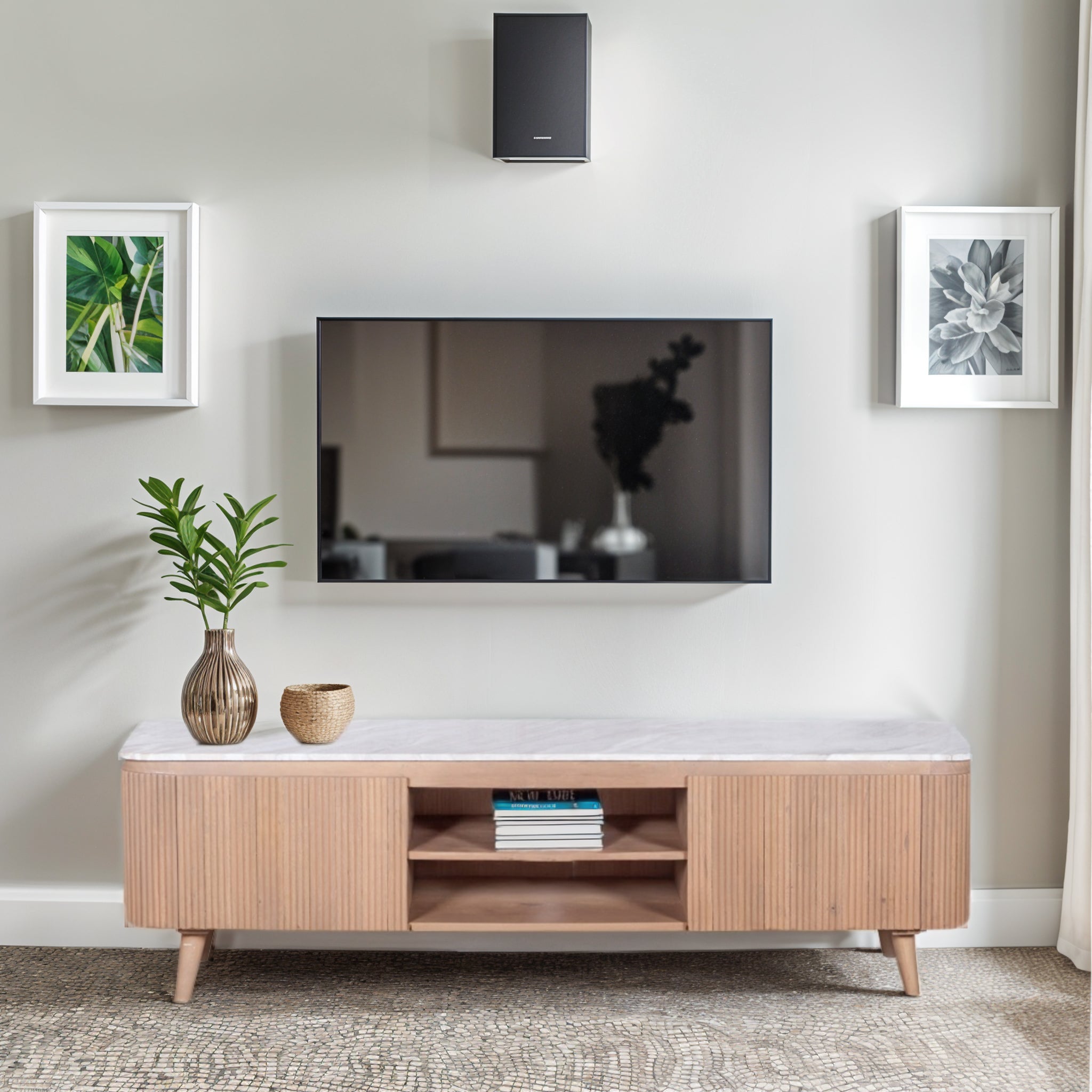 Murcia Natural Marble & Wood Large Tv Cabinet