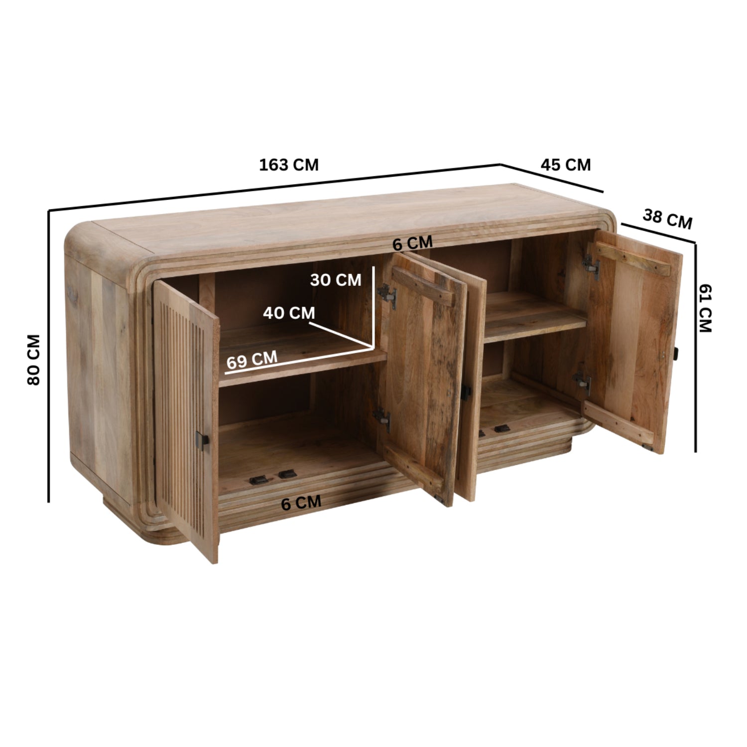 Tutti Carved Mango Wood 4 Doors Large Sideboard