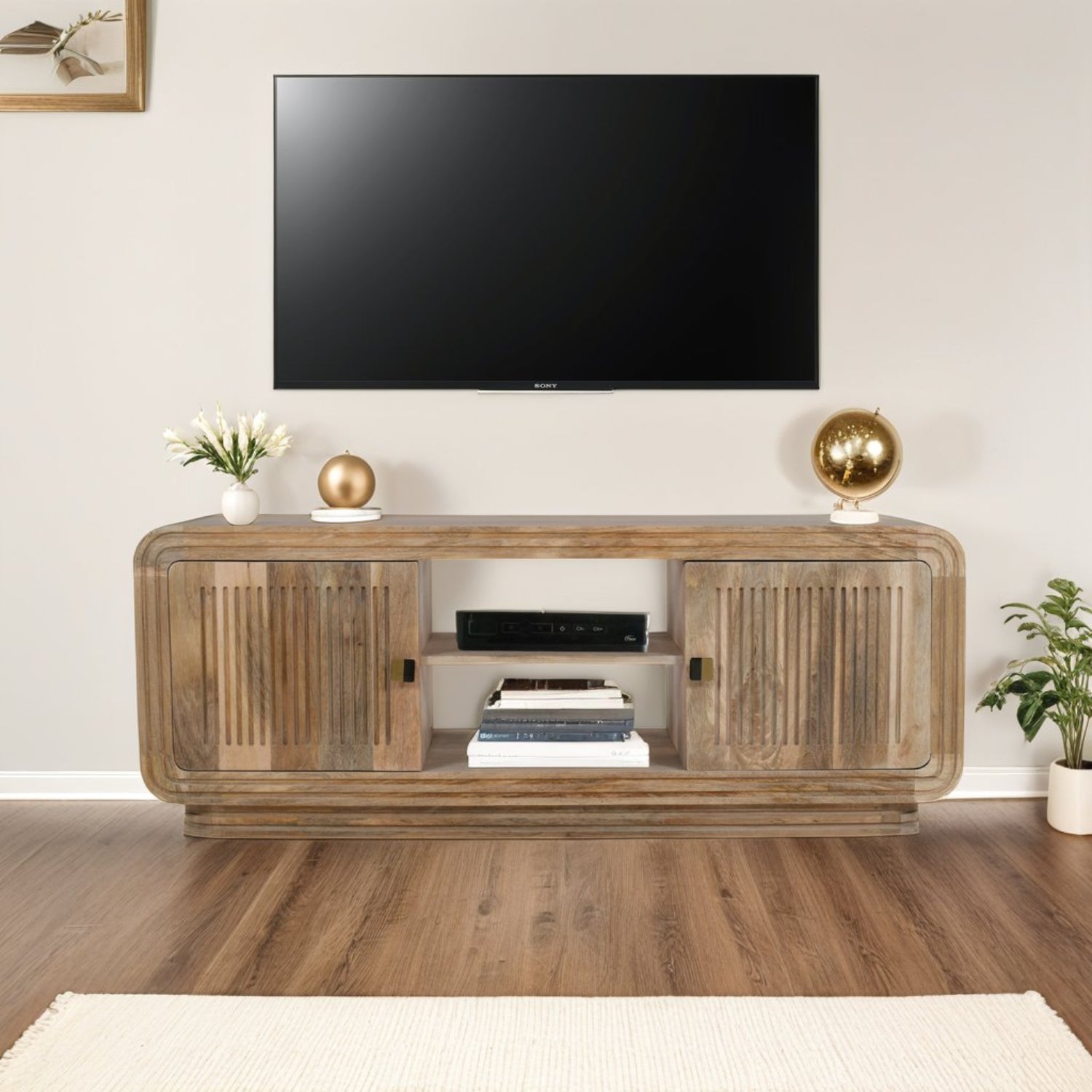 Tutti Carved Mango Wood 2 Doors Tv Cabinet