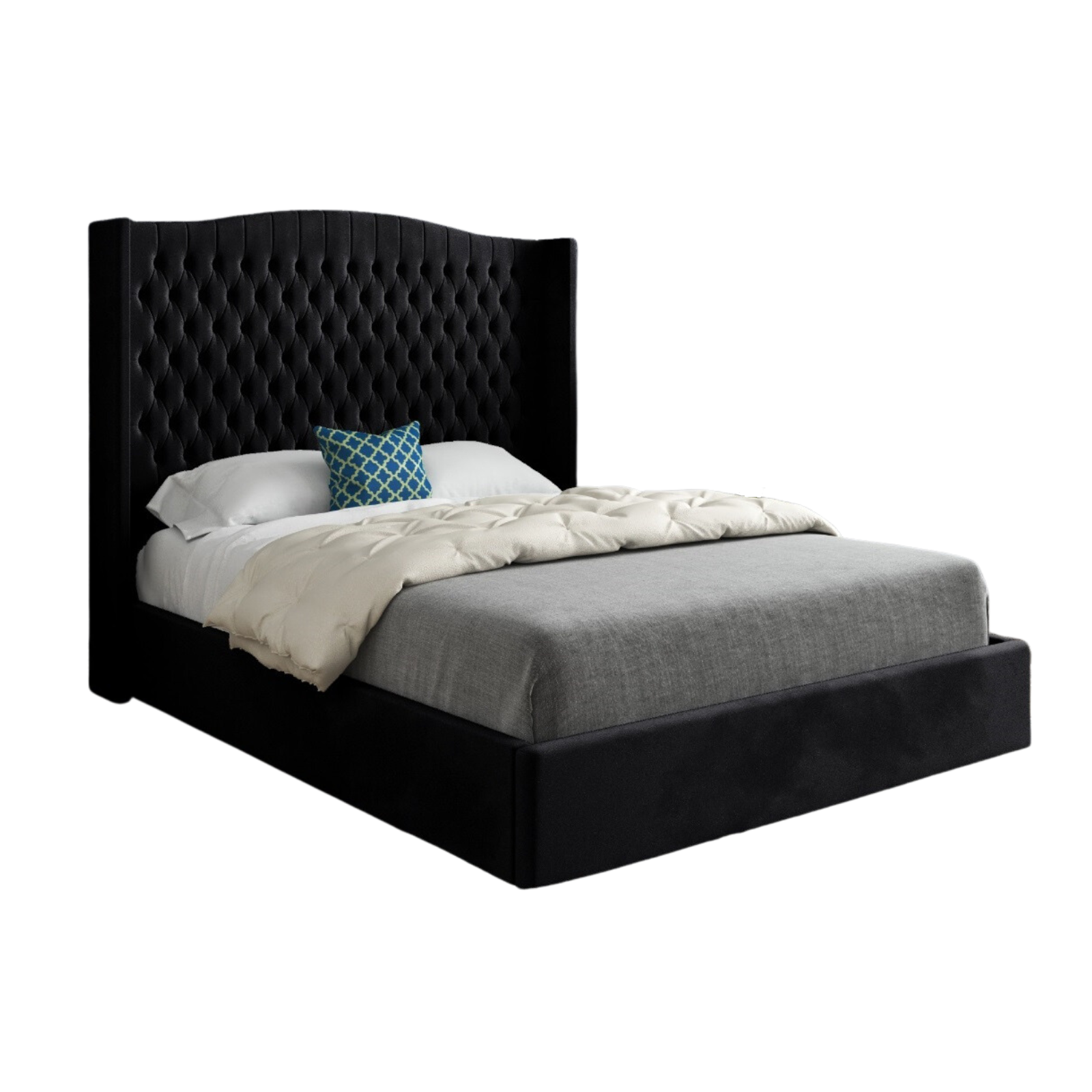 Rana Curved Top Winged Upholstered Soft Velvet Bed Frame