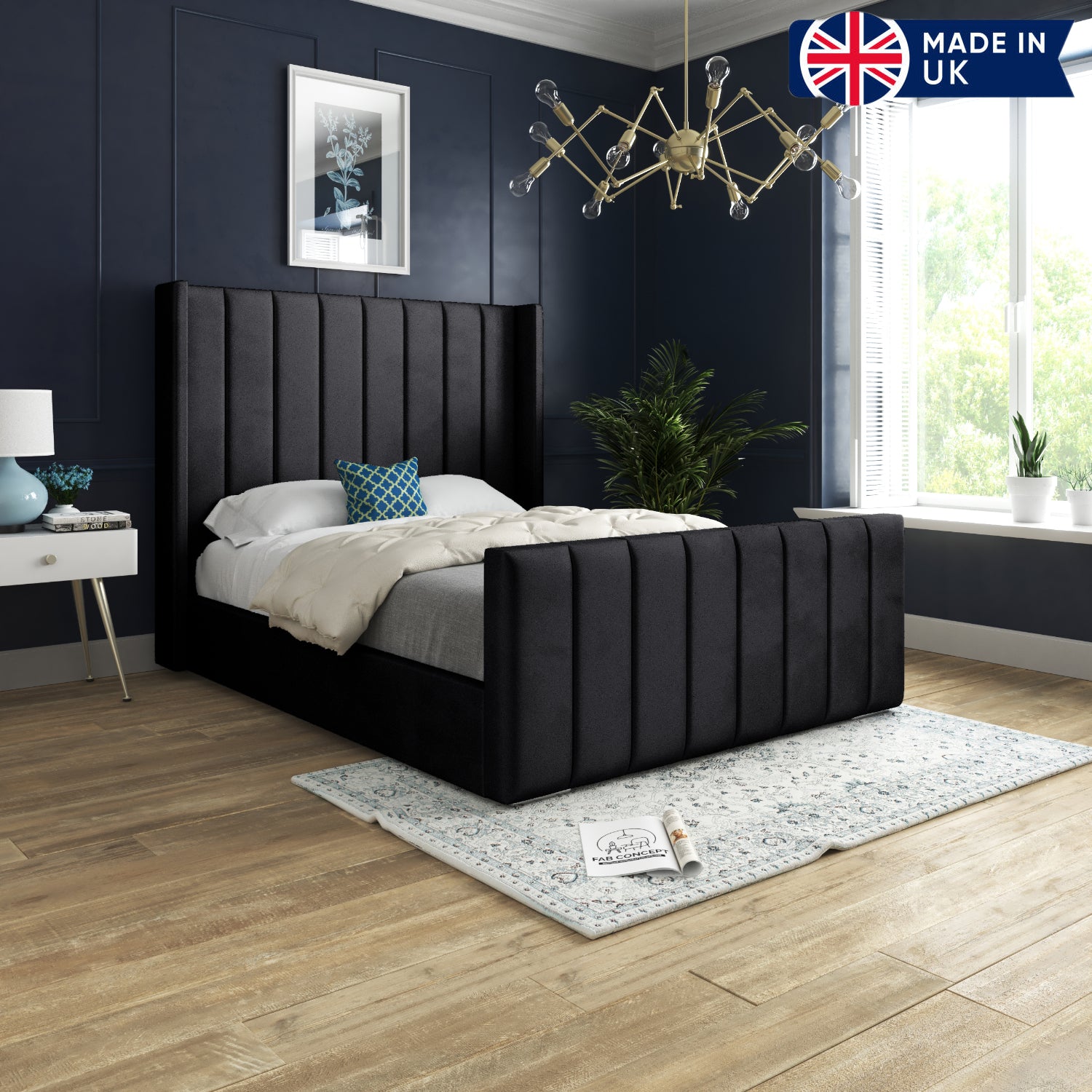 Romano Straight Winged Upholstered Soft Velvet Bed Frame