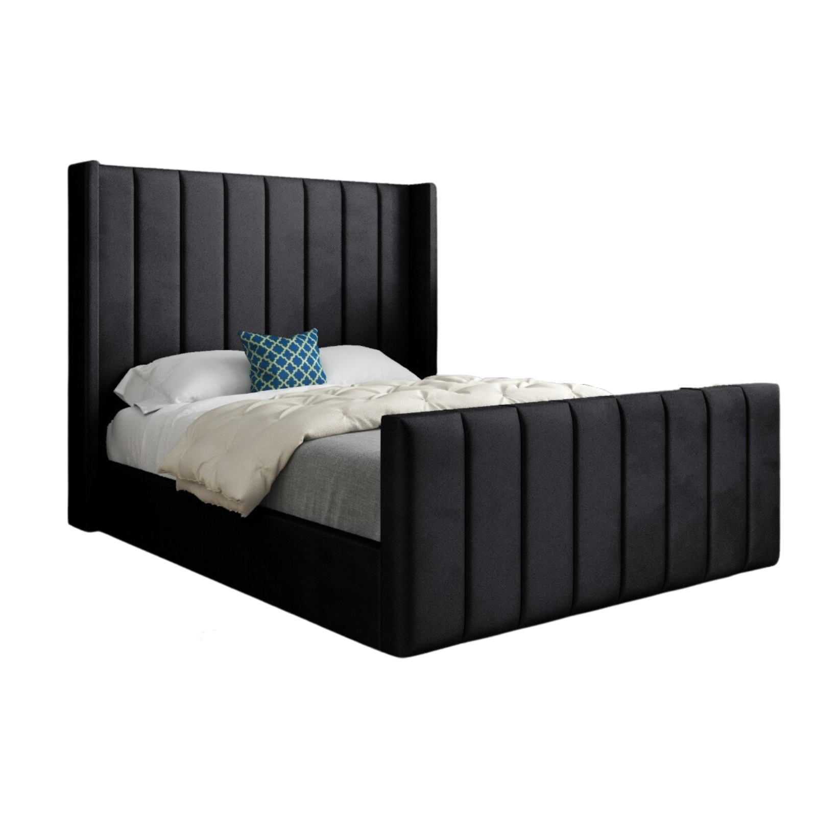 Romano Straight Winged Upholstered Soft Velvet Bed Frame