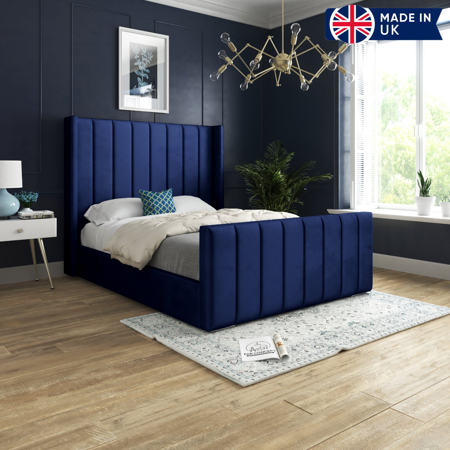 Romano Straight Winged Upholstered Soft Velvet Bed Frame