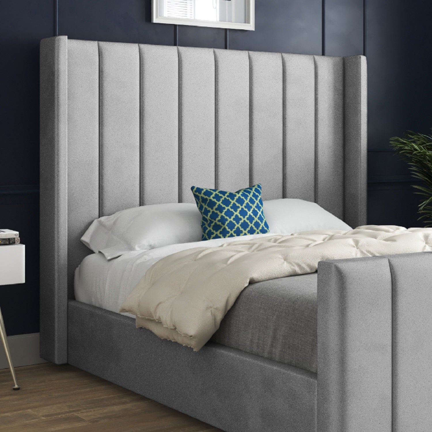 Romano Straight Winged Upholstered Soft Velvet Bed Frame