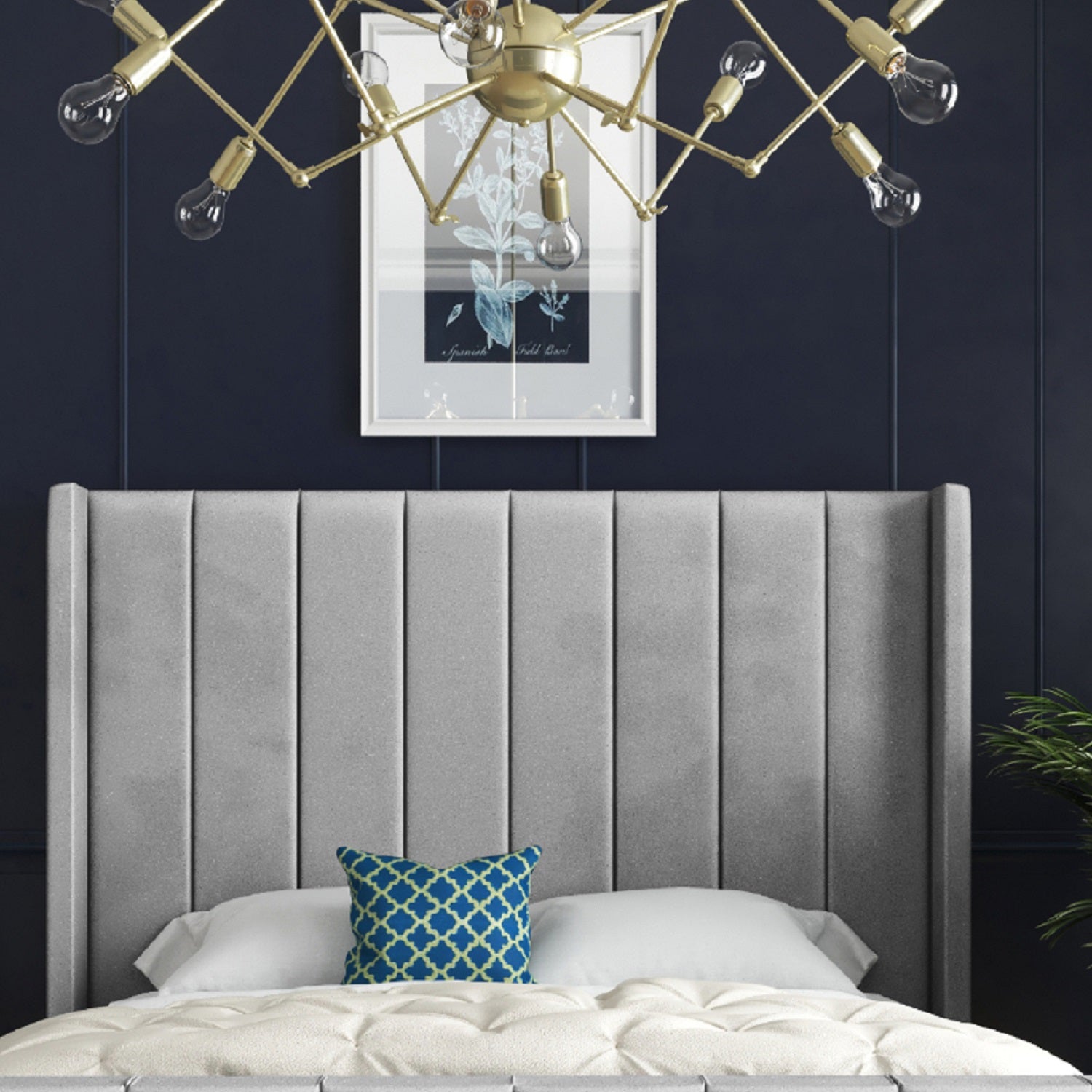 Romano Straight Winged Upholstered Soft Velvet Bed Frame