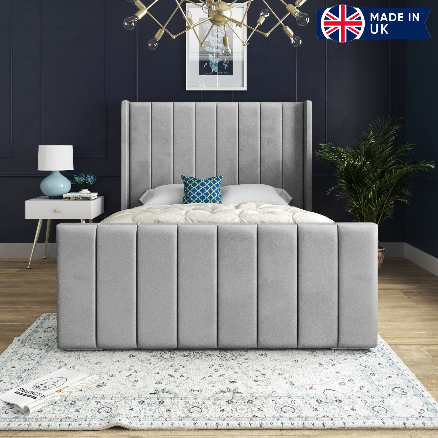 Romano Straight Winged Upholstered Soft Velvet Bed Frame