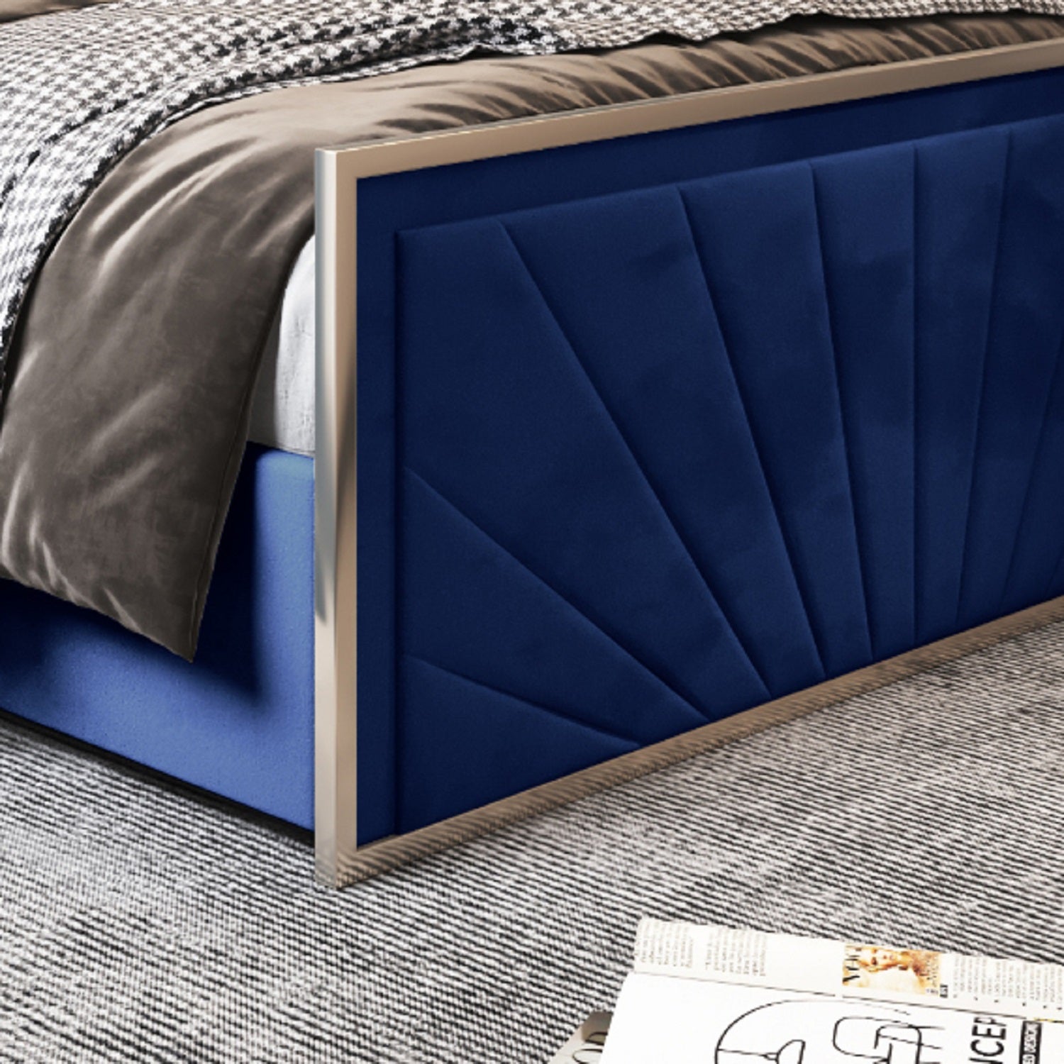 Roxy Upholstered Soft Velvet Metal Bed Frame