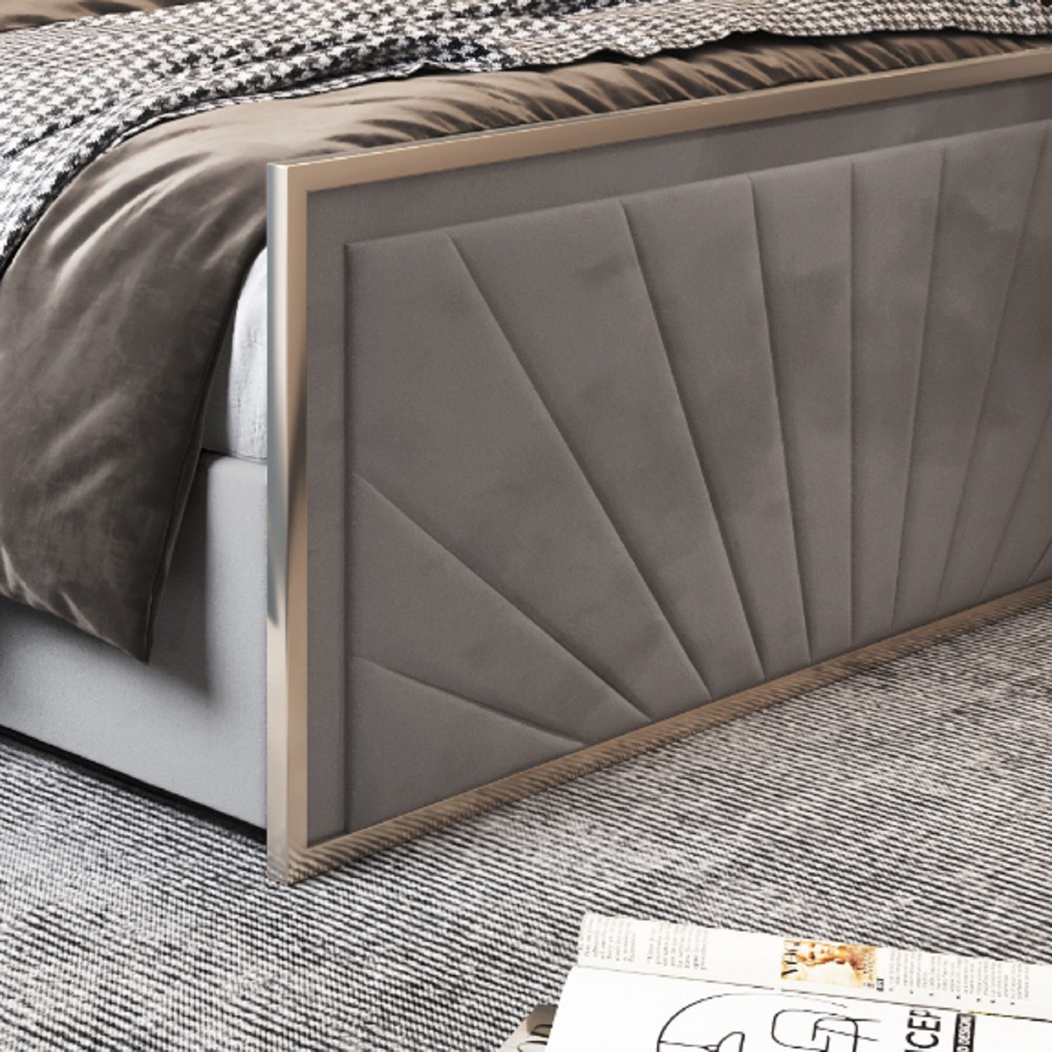 Roxy Upholstered Soft Velvet Metal Bed Frame