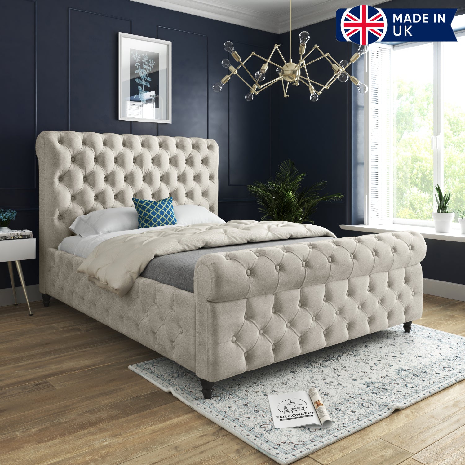 Savana Sleigh Upholstered Soft Velvet Bed Frame