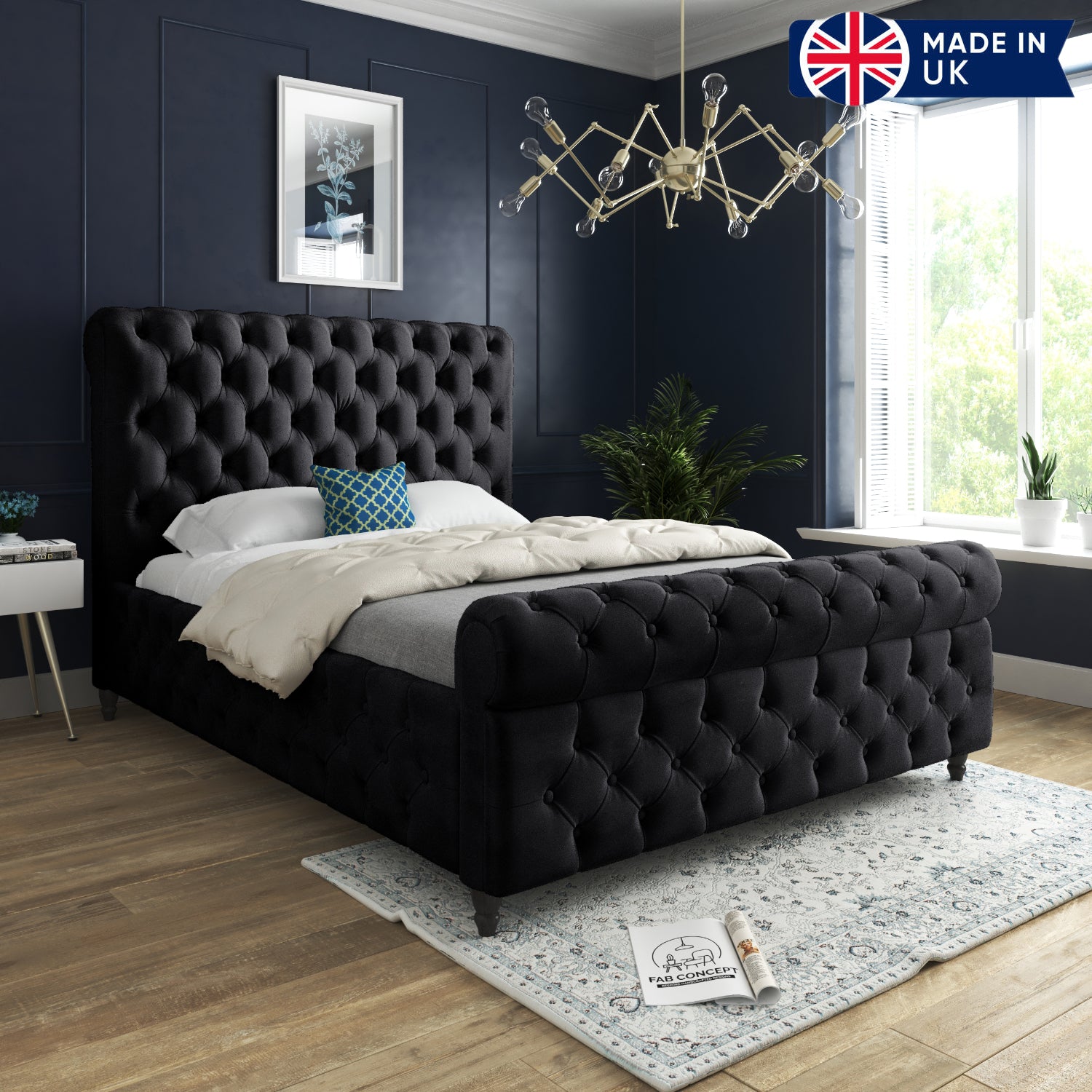 Savana Sleigh Upholstered Soft Velvet Bed Frame