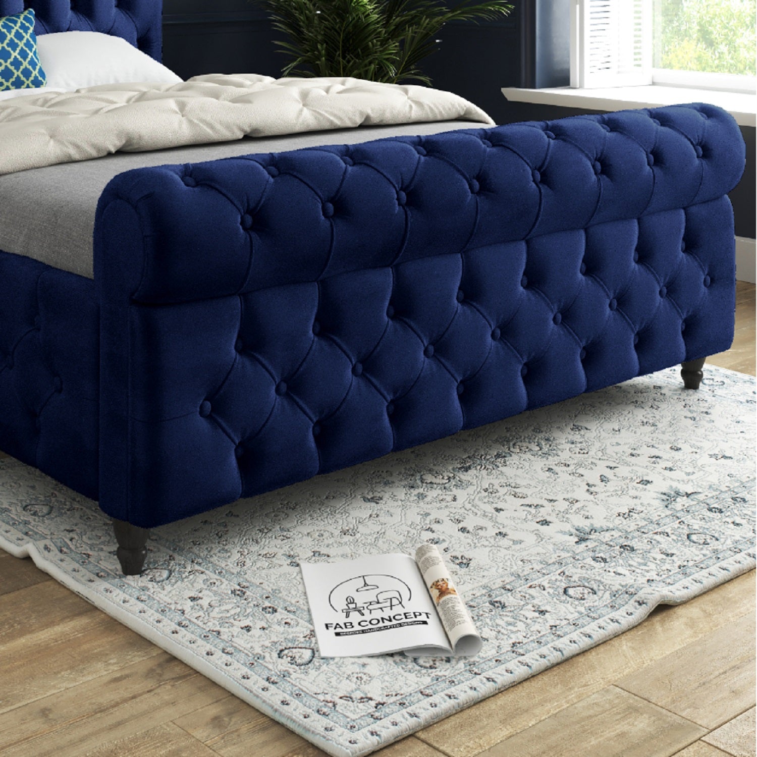 Savana Sleigh Upholstered Soft Velvet Bed Frame