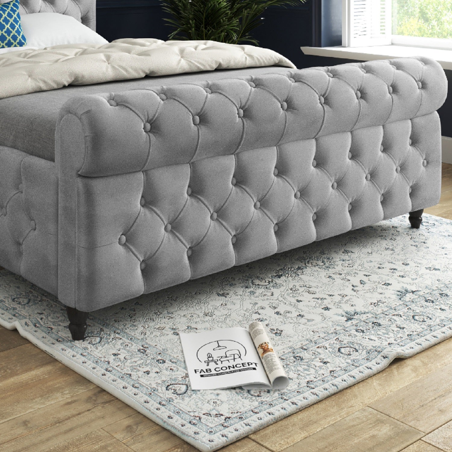 Savana Sleigh Upholstered Soft Velvet Bed Frame