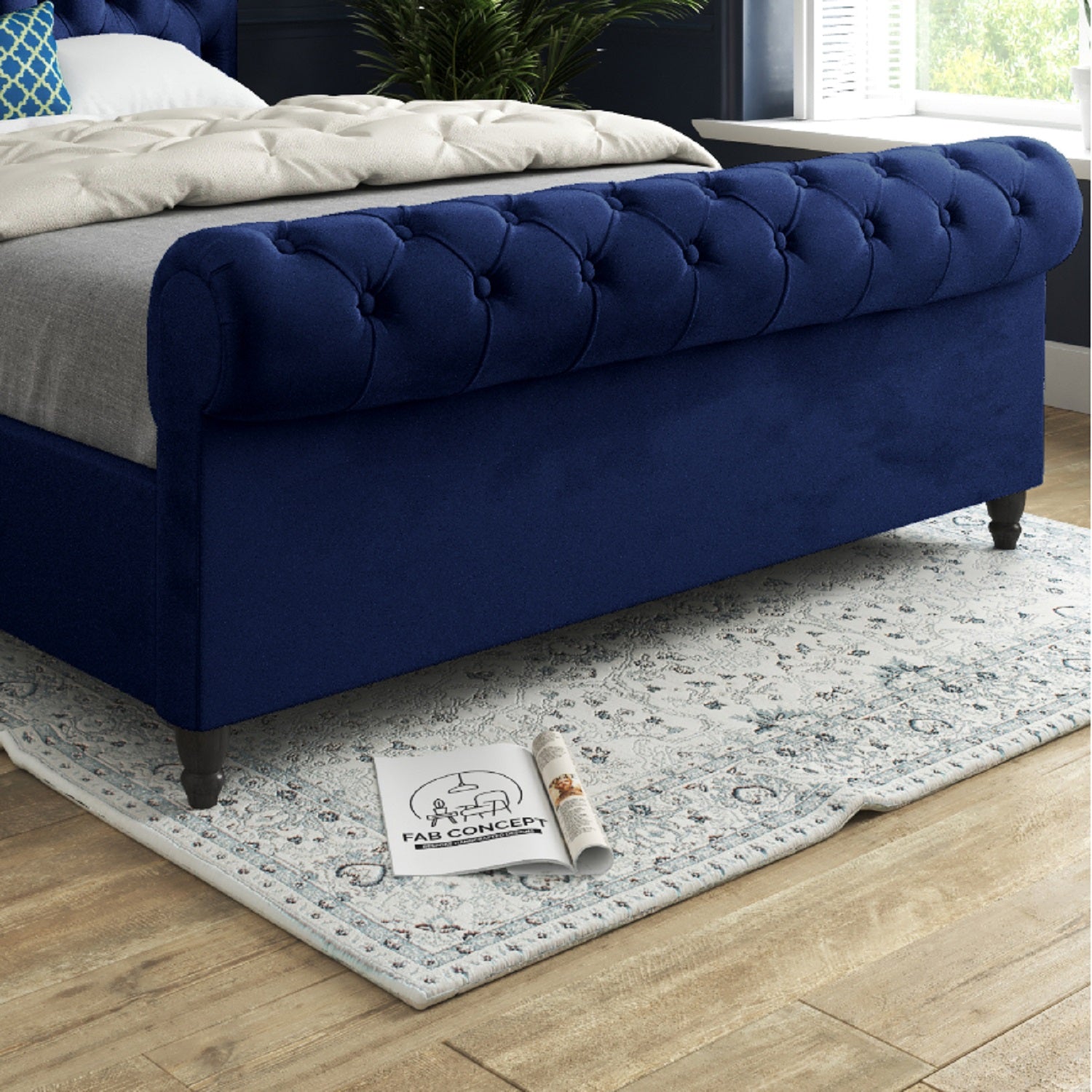 Sienna Sleigh Upholstered Soft Velvet Bed Frame
