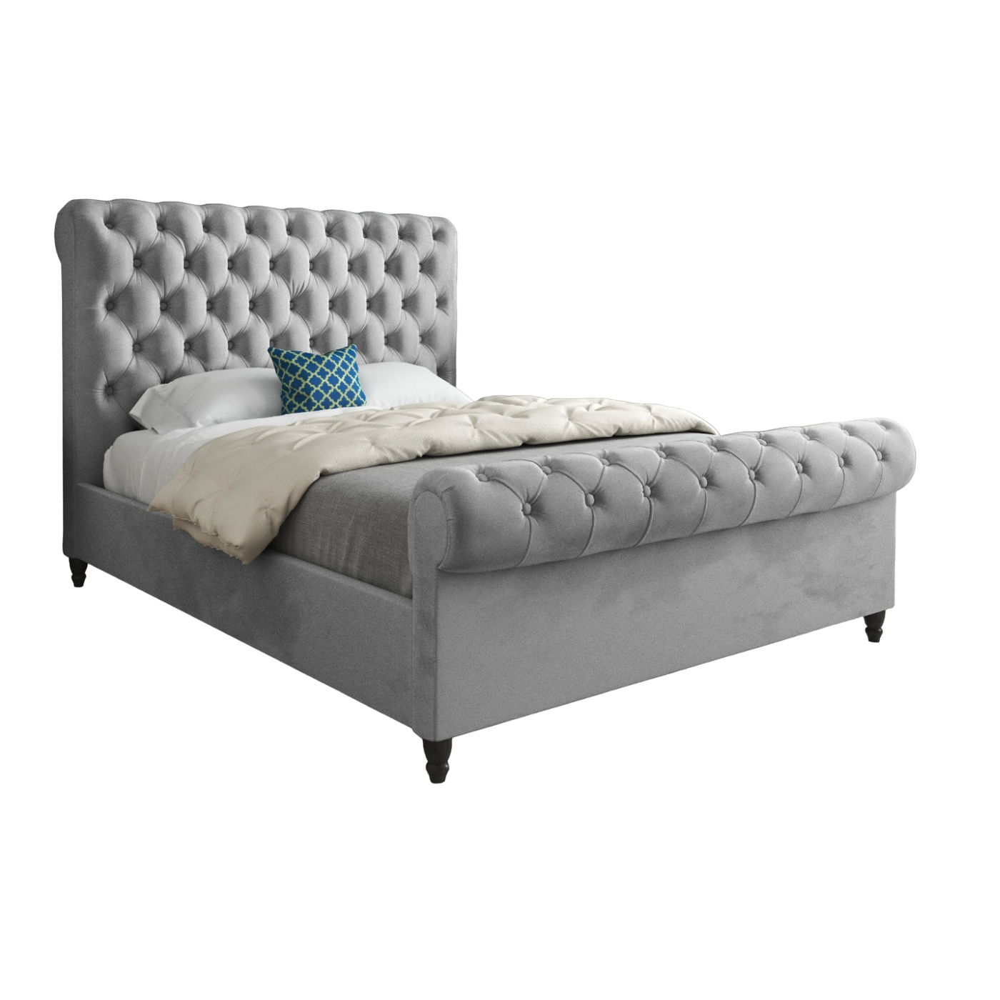 Sienna Sleigh Upholstered Soft Velvet Bed Frame