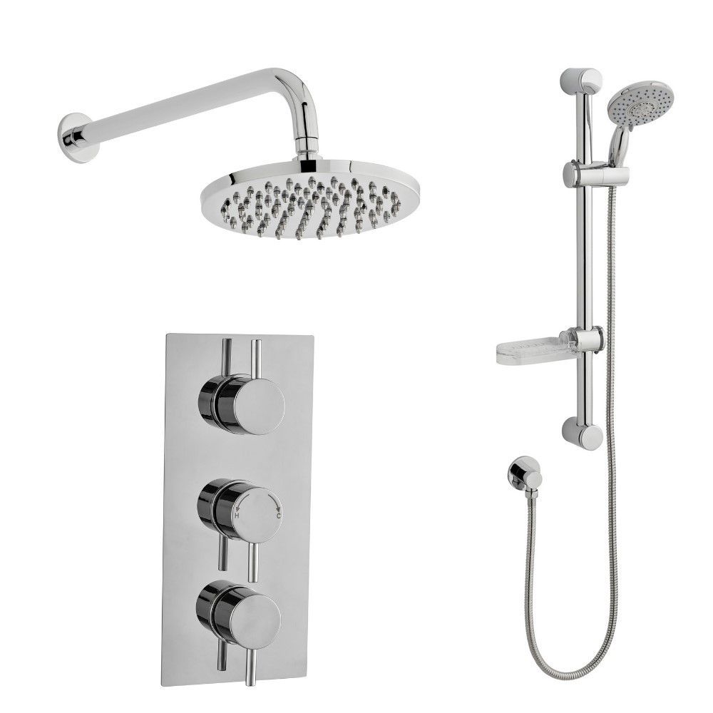 Stratia Triple Thermostatic Concealed Shower With Slide Rail Kit & Overhead Drencher