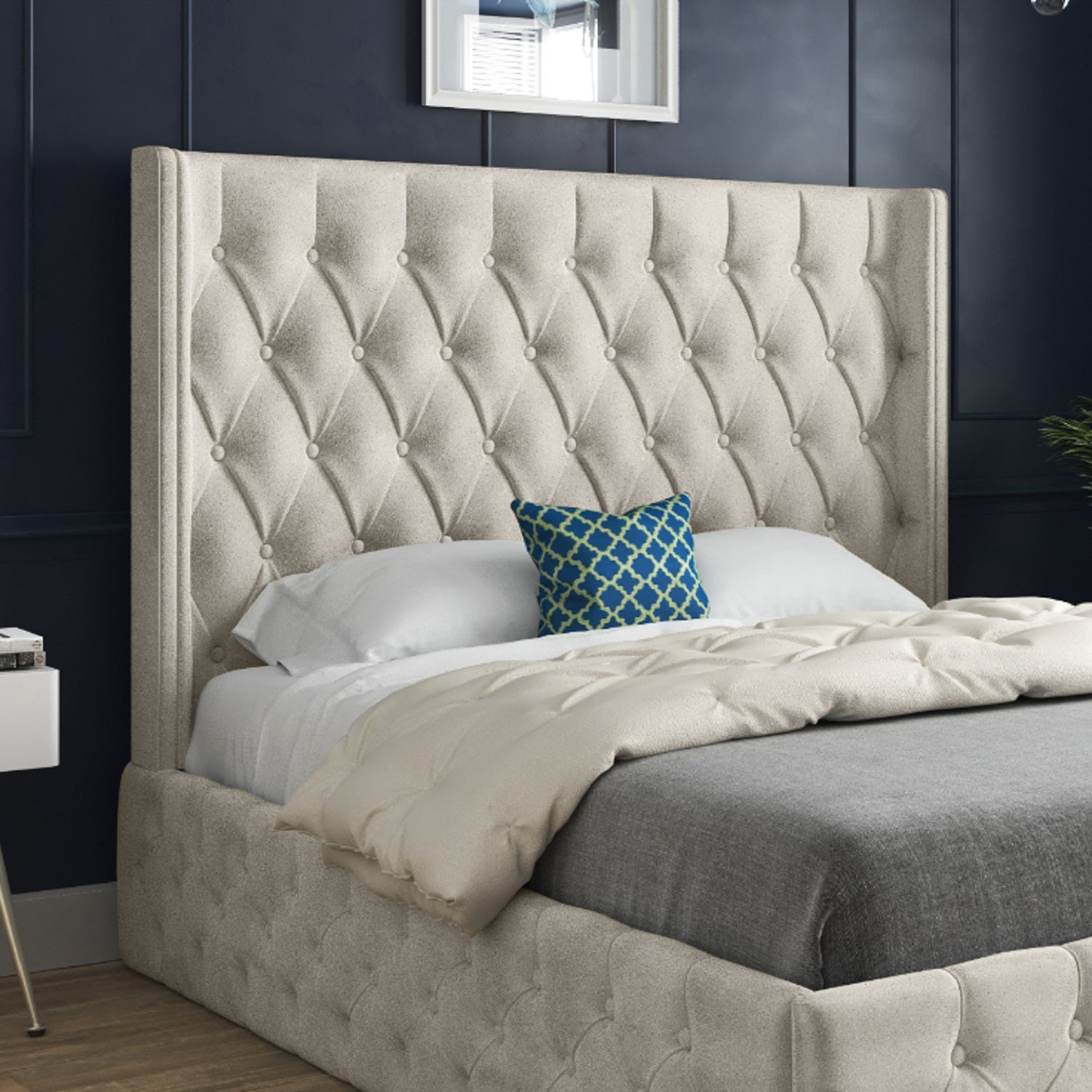 Turin Straight Winged Upholstered Soft Velvet Bed Frame