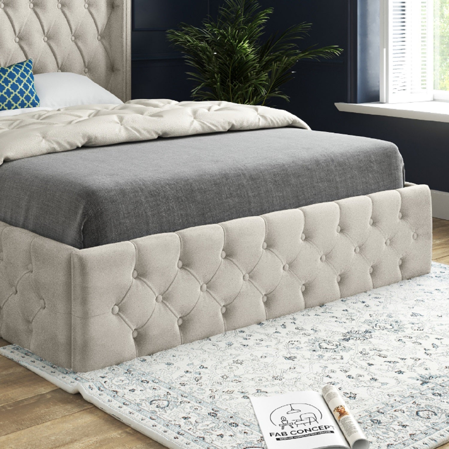 Turin Straight Winged Upholstered Soft Velvet Bed Frame