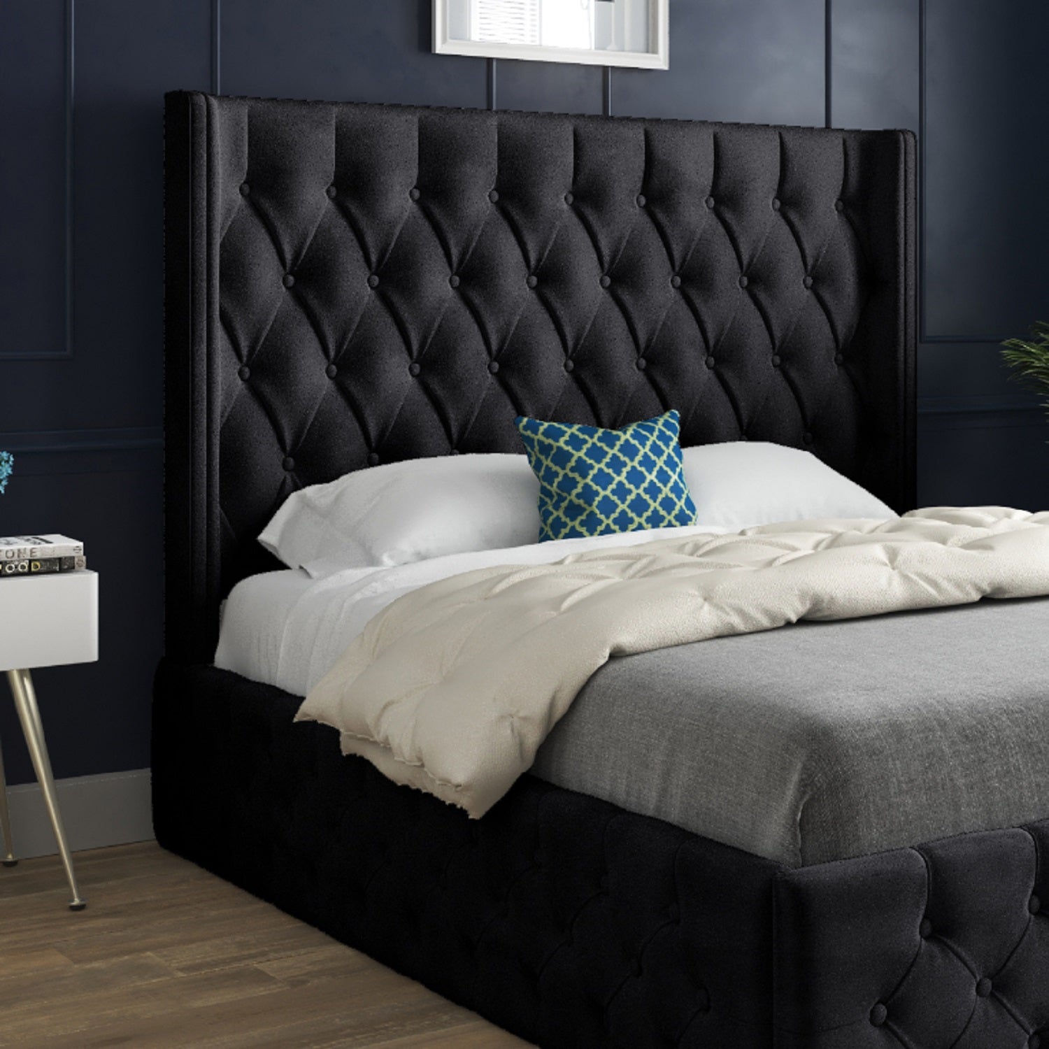 Turin Straight Winged Upholstered Soft Velvet Bed Frame