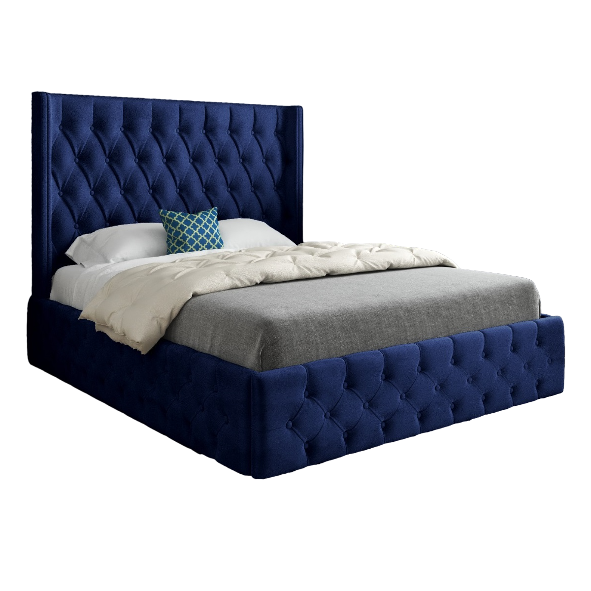 Turin Straight Winged Upholstered Soft Velvet Bed Frame