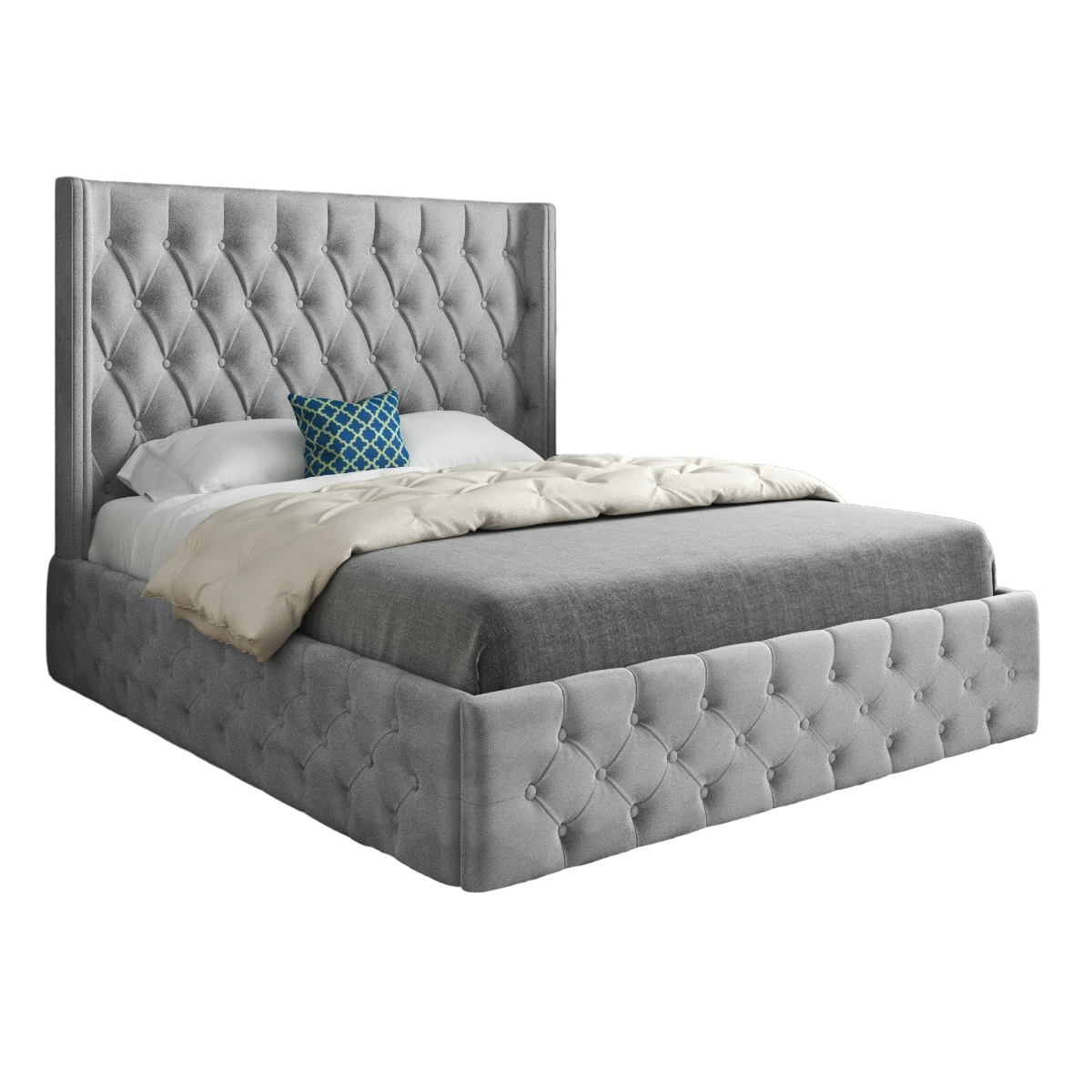 Turin Straight Winged Upholstered Soft Velvet Bed Frame