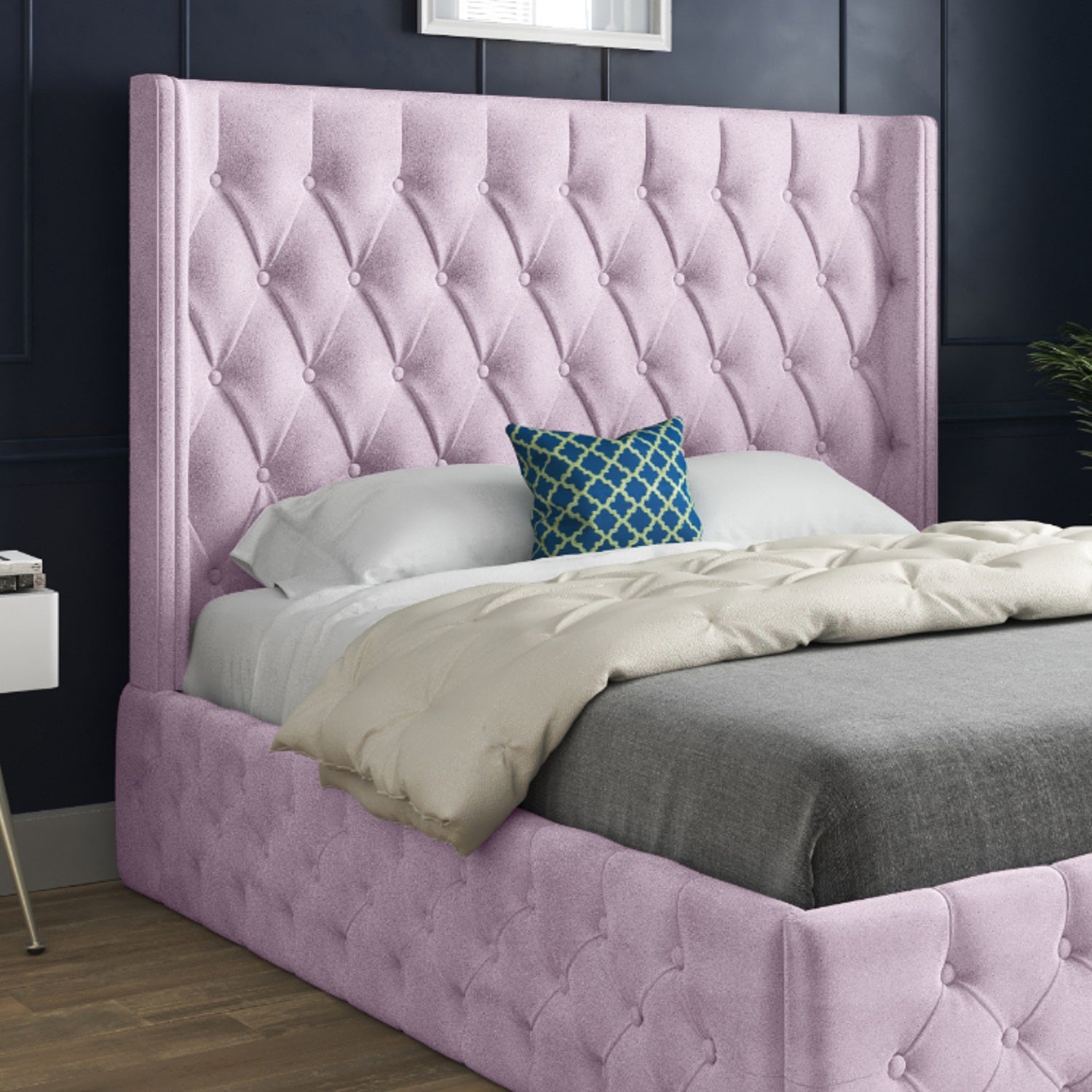 Turin Straight Winged Upholstered Soft Velvet Bed Frame