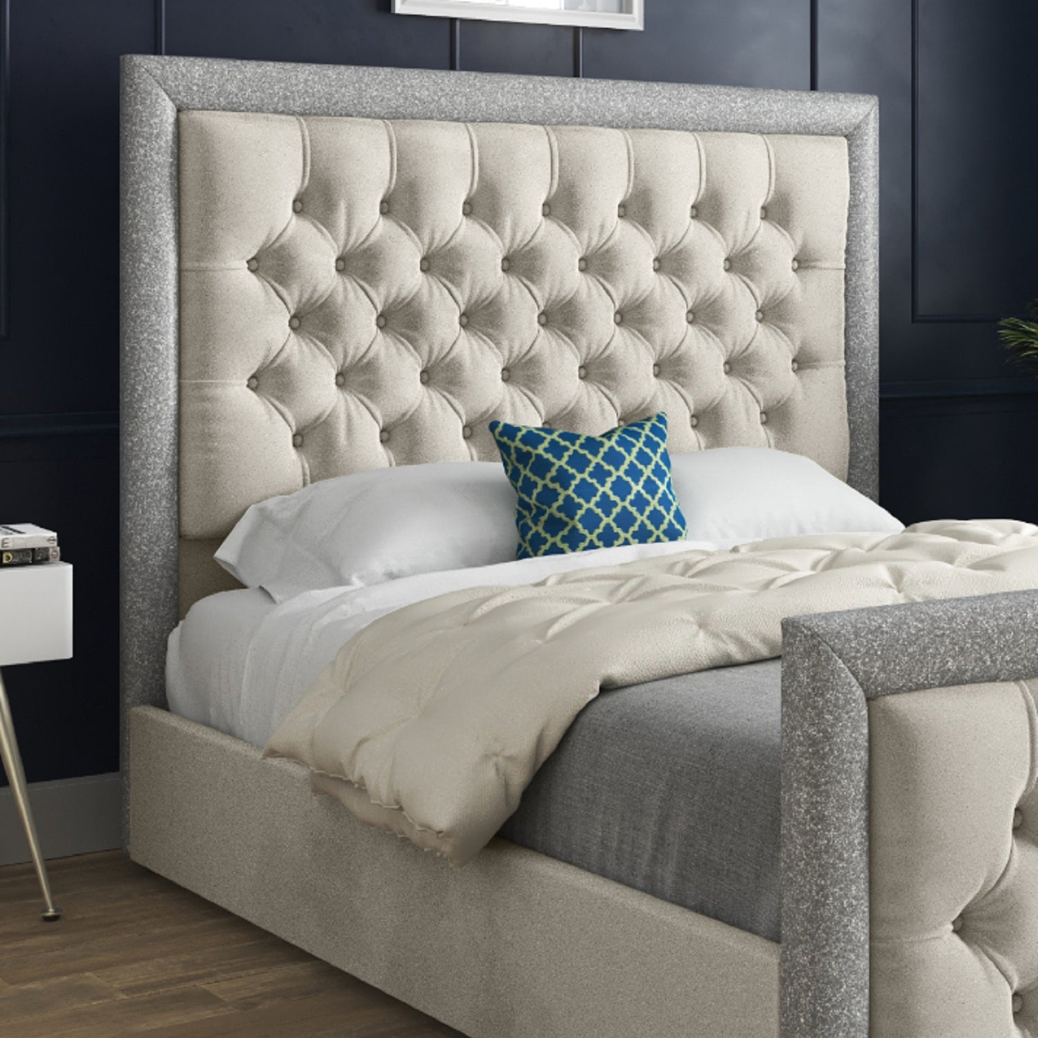 Venice Glitter Border Upholstered Soft Velvet Bed Frame