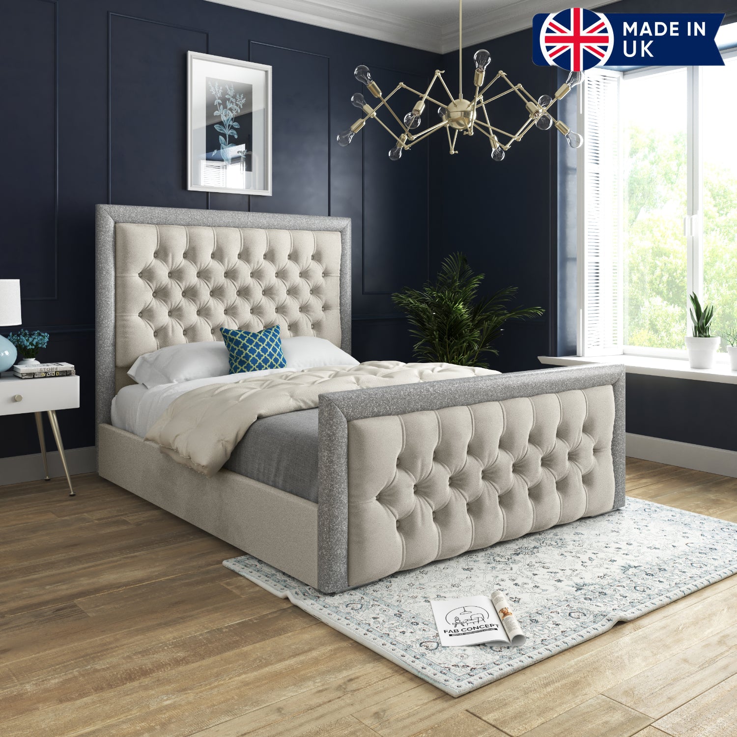 Venice Glitter Border Upholstered Soft Velvet Bed Frame