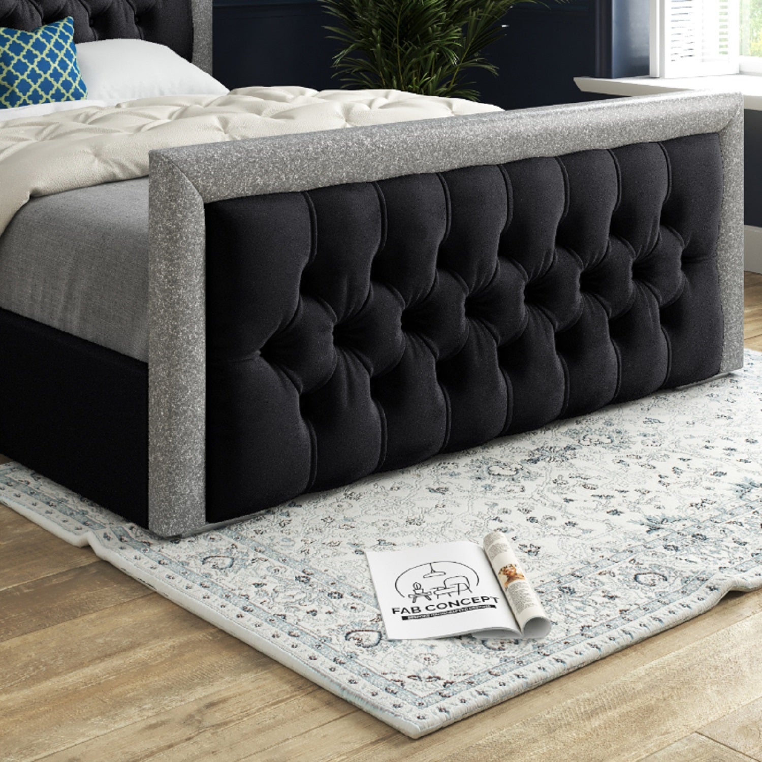 Venice Glitter Border Upholstered Soft Velvet Bed Frame