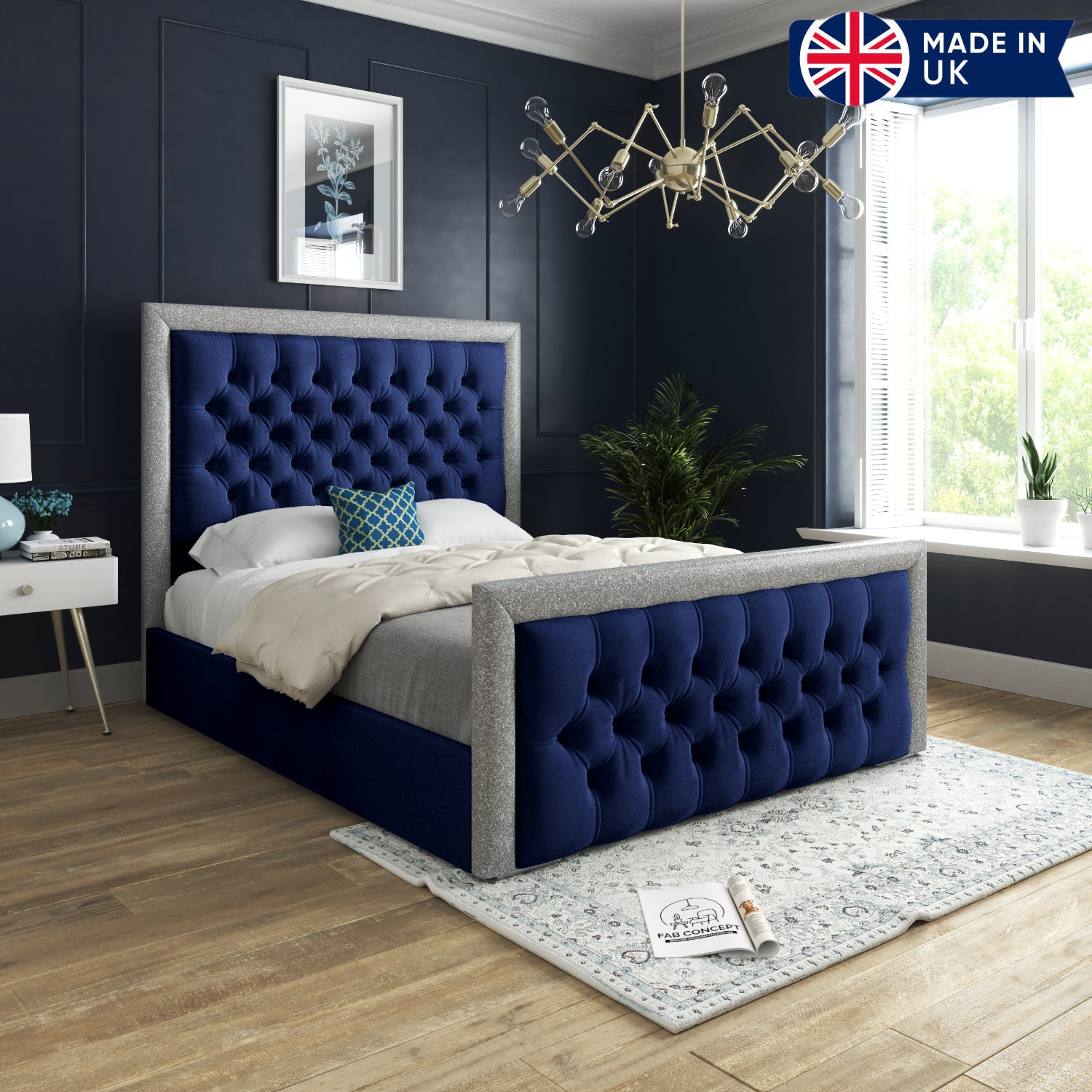 Venice Glitter Border Upholstered Soft Velvet Bed Frame