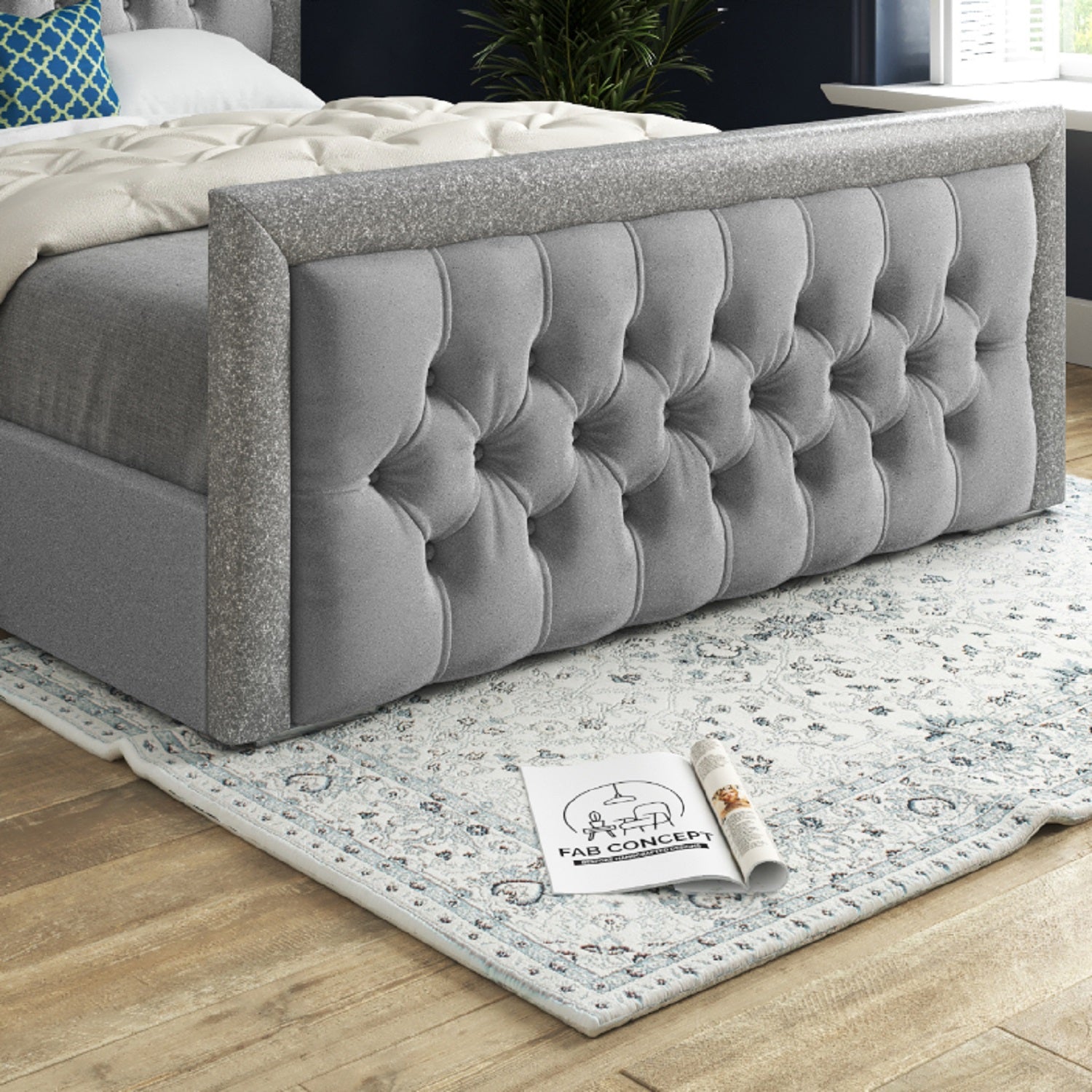Venice Glitter Border Upholstered Soft Velvet Bed Frame
