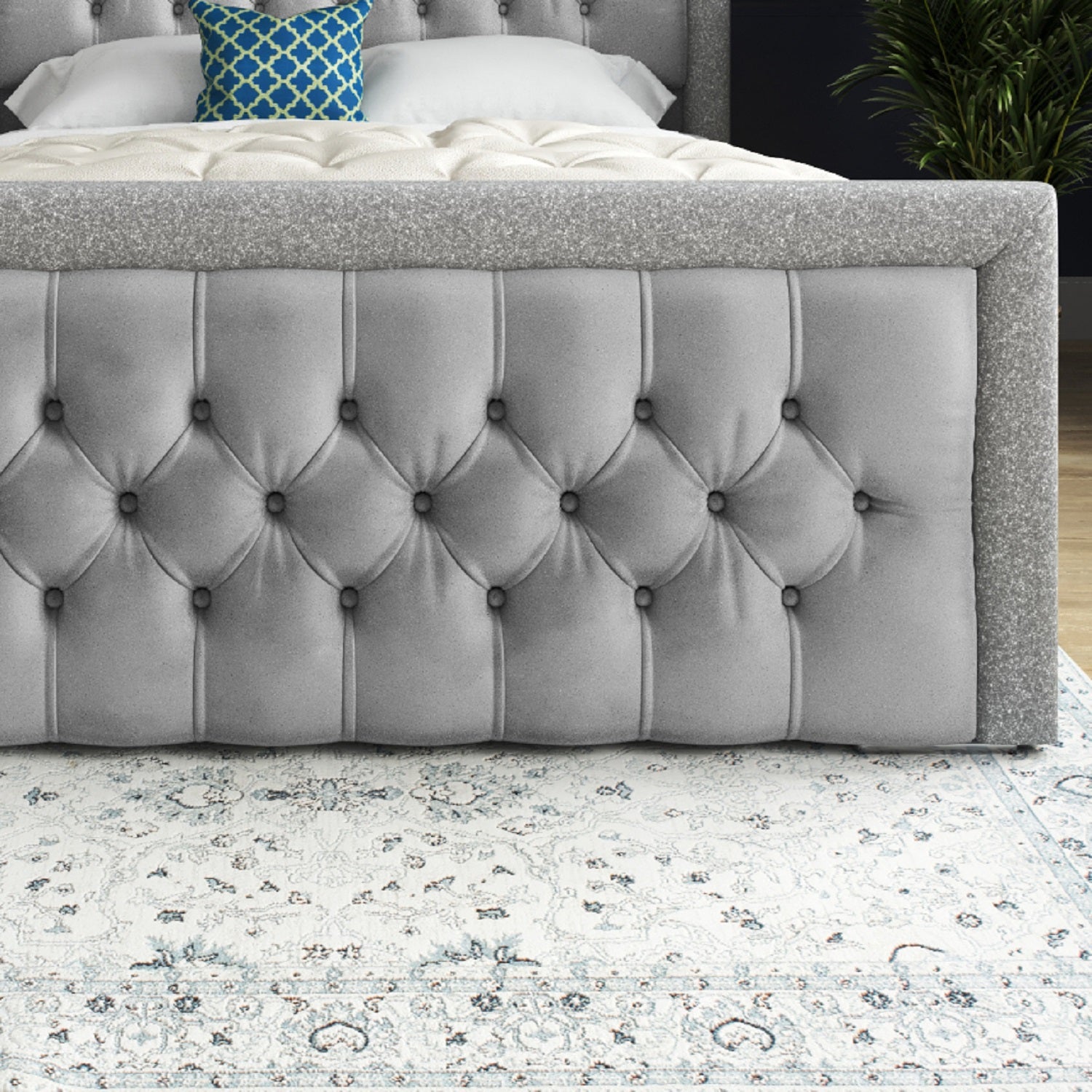 Venice Glitter Border Upholstered Soft Velvet Bed Frame