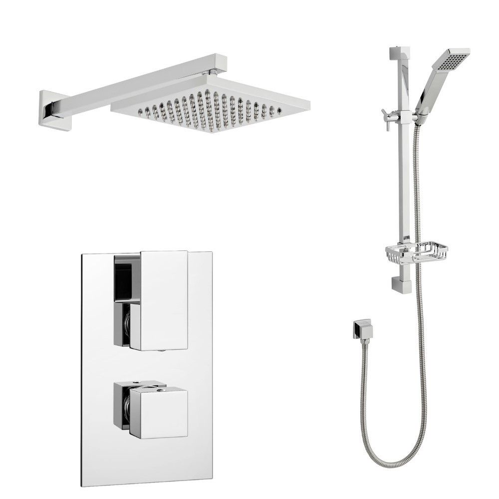 Vitalis Thermostatic Concealed Shower With Adjustable Slide Rail Kit & Overhead Drencher