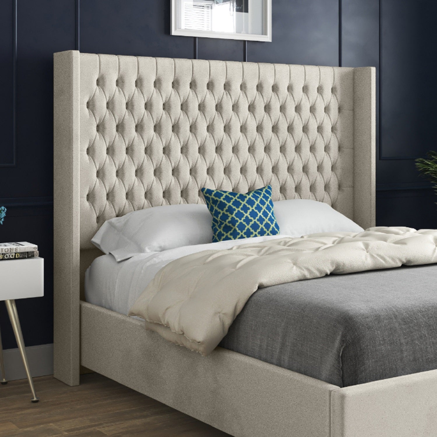 Volta Straight Winged Upholstered Soft Velvet Bed Frame